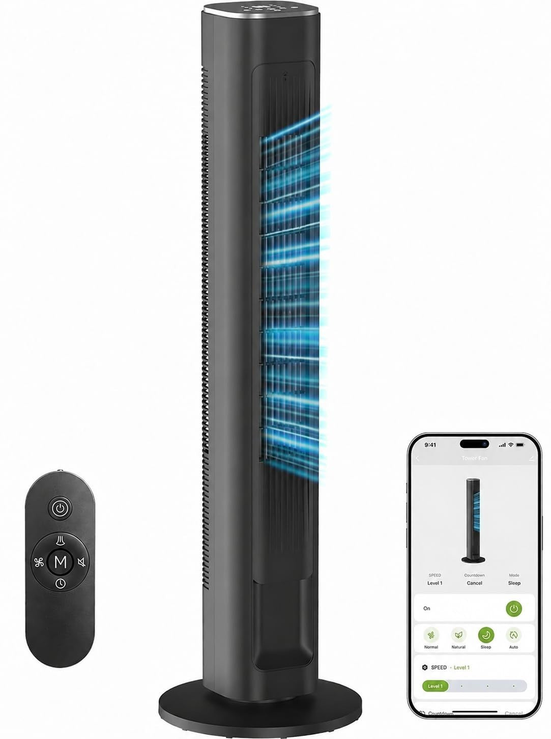 42.8" Smart Tower Fan   90° Oscillation, 12H Timer, 4 Modes, Quiet 28dB, Remote1