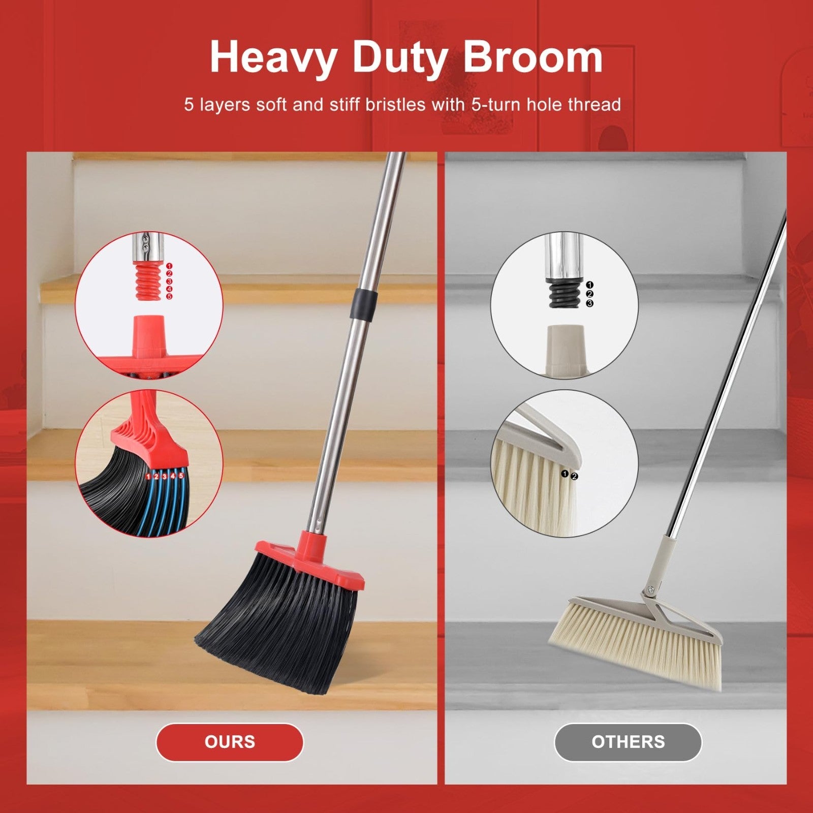 Heavy Duty Large Upright Broom & Dustpan Set, 51" Long Handle for Indoor/Outdoor6