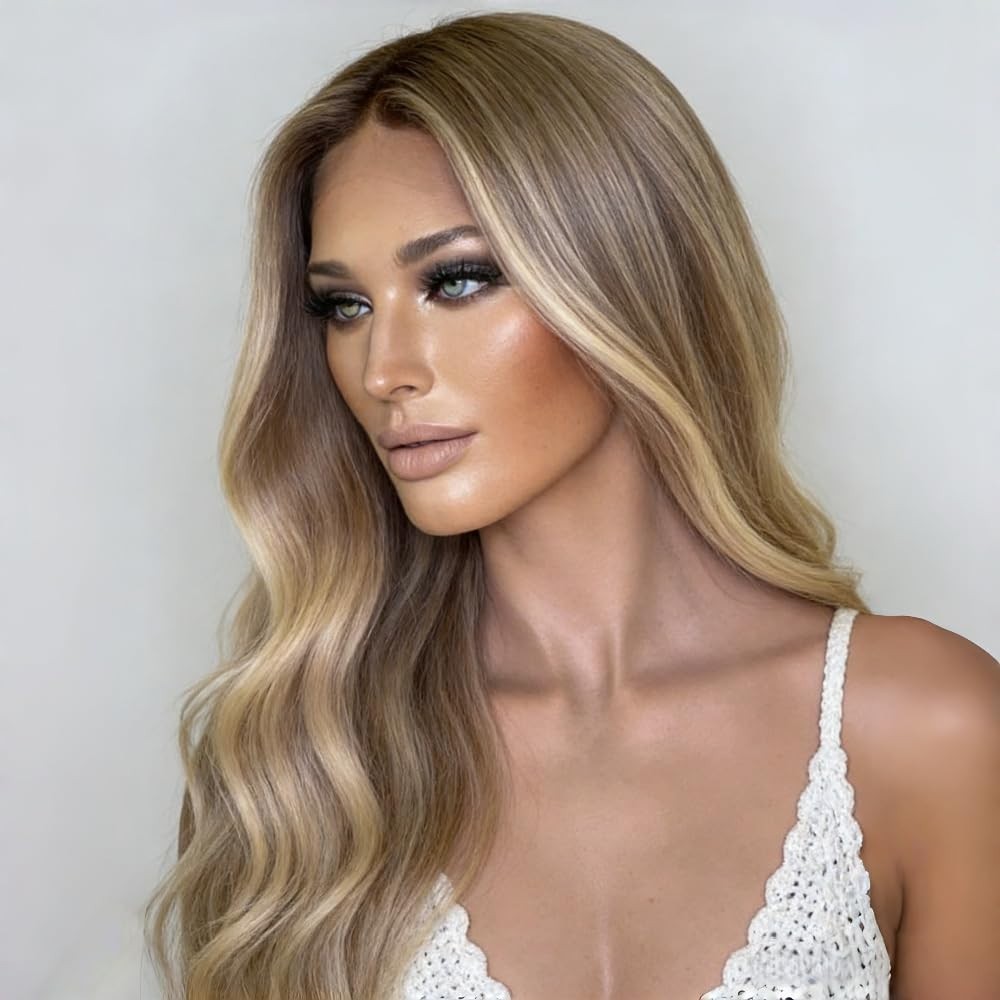 Ombre Dirty Blonde Lace Front Wig - Body Wave 13x4 HD Transparent Heat Resistant1