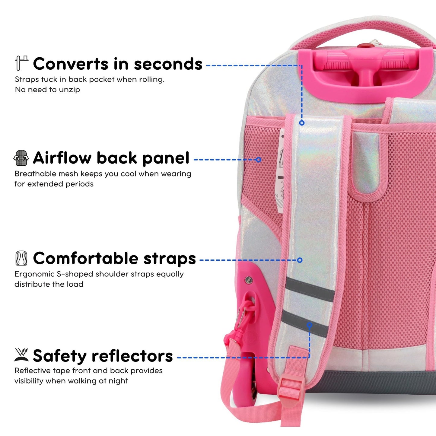 Kids Rolling Backpack with Wheels, School Roller Bookbag for Girls & Boys, 18"x15