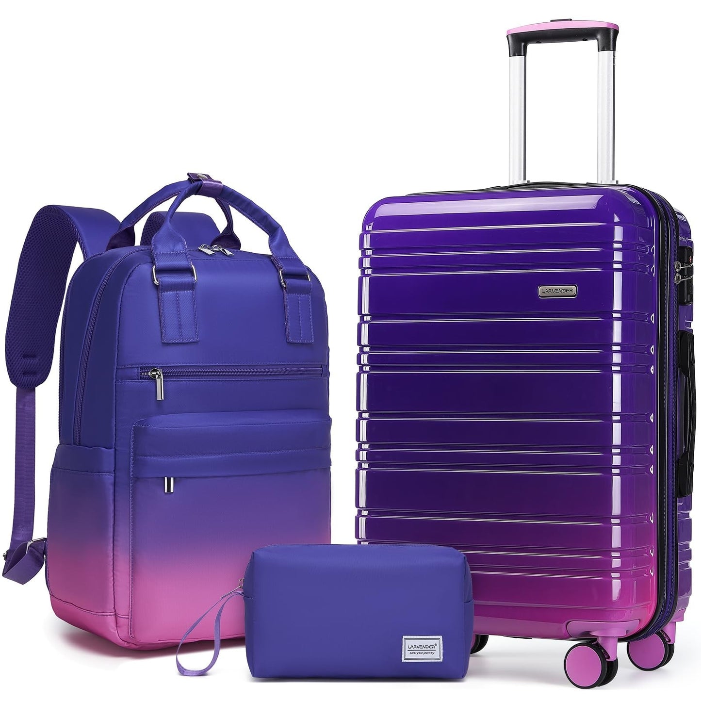 3-Piece Carry-On Luggage Set, 20" Hardshell Suitcases, TSA Lock, 360° Wheels, Ba1