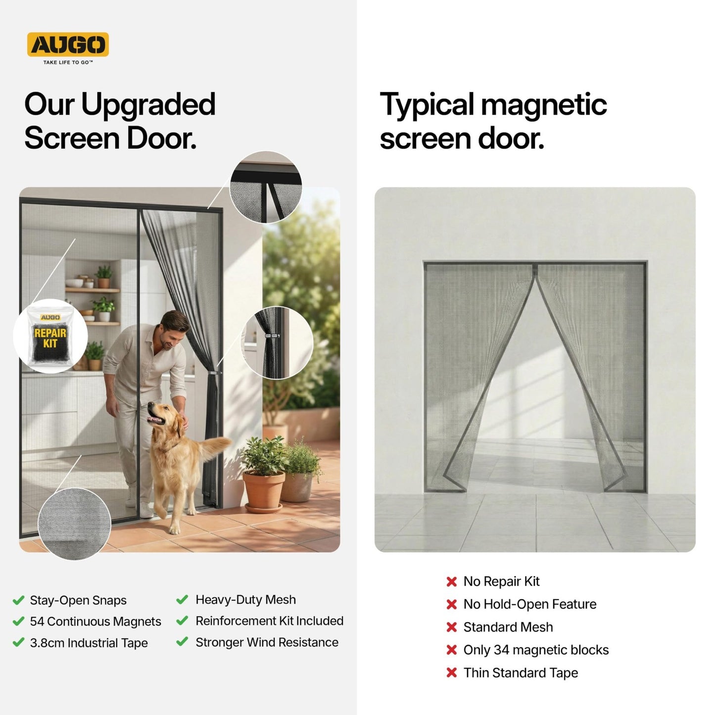 Magnetic Screen Door   Self Sealing Heavy Duty Mesh, Hands Free Bug Barrier, Pet3