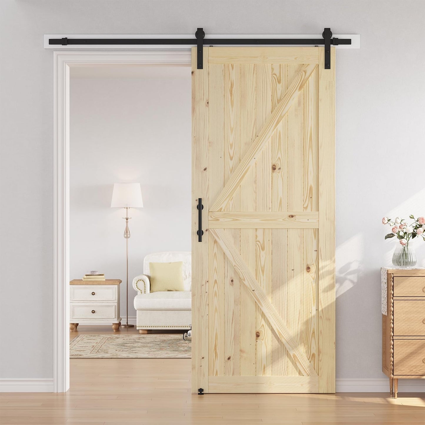 42"x96" Sliding Barn Door Kit   Unfinished Solid Spruce, DIY Assembly, Fits 38"x2