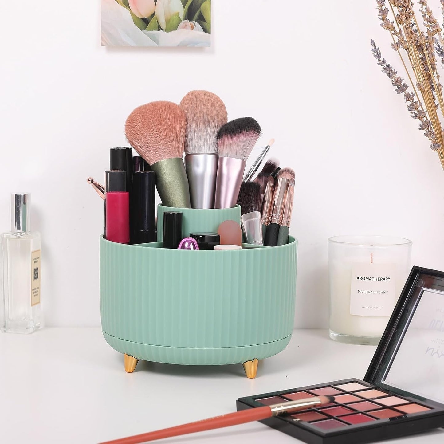 360° Rotating Desk Organizer   Dual Purpose Pencil Holder, 5 Slot Cup for Home,4