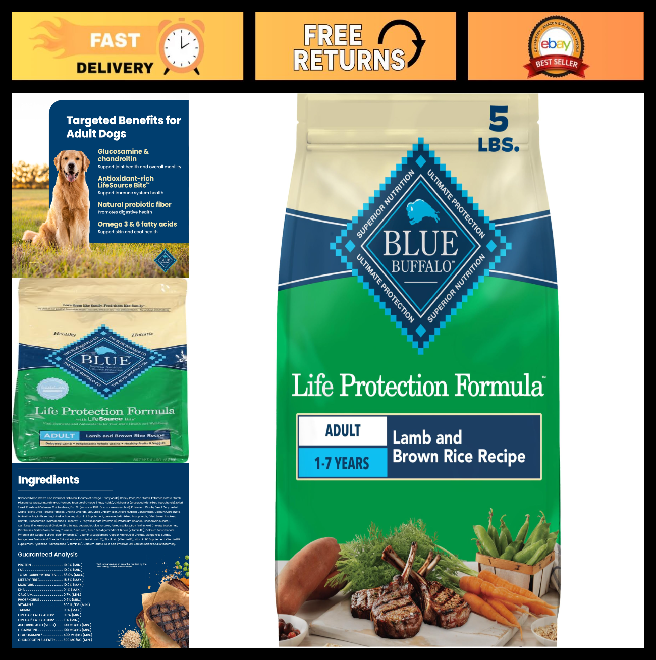 Lamb Adult Dry Dog Food, 5 lb   Life Protection Formula, Healthy Nutrition for D0