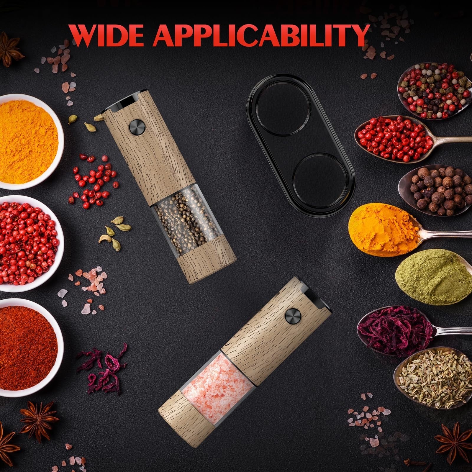 Automatic Electric Salt & Pepper Grinder Set   Adjustable Coarseness, LED, Large2