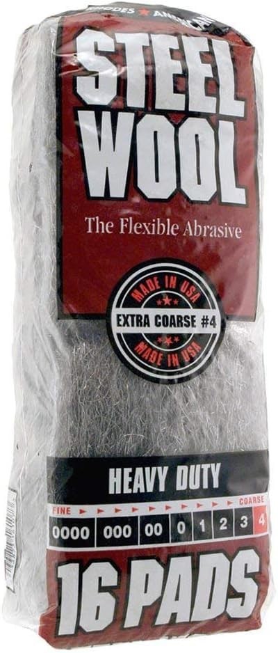 Extra Coarse Steel Wool Pads #4   Heavy Duty 16 Count, 6 Pack for Cleaning & Scr1