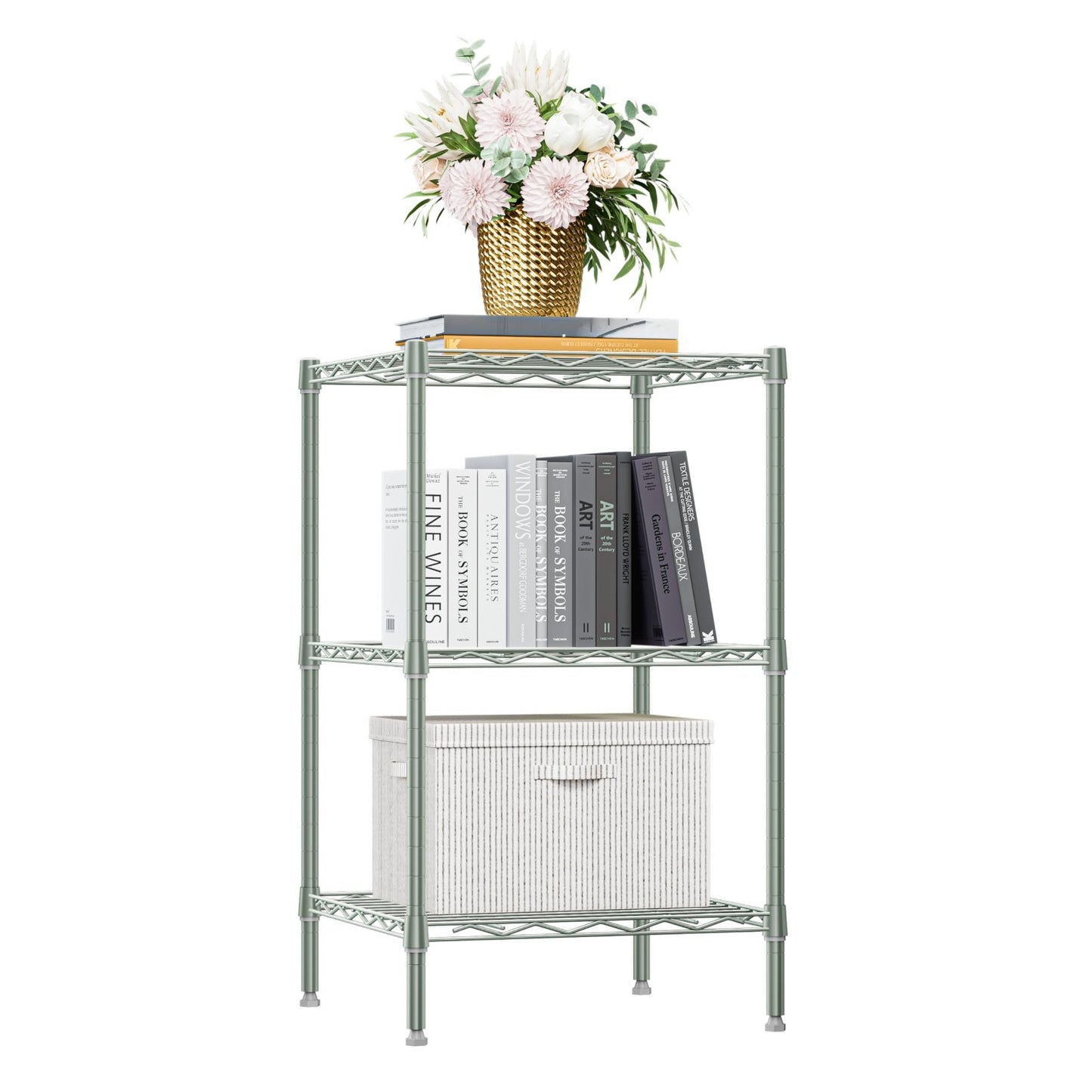 750 lbs 3 Shelf Wire Storage Unit   Metal Rack for Small Spaces, Bathroom, Green1