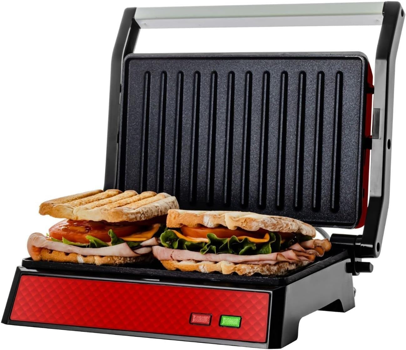 Electric Indoor Panini Press Grill & Sandwich Maker - Non-Stick Plates, 180° Ope1
