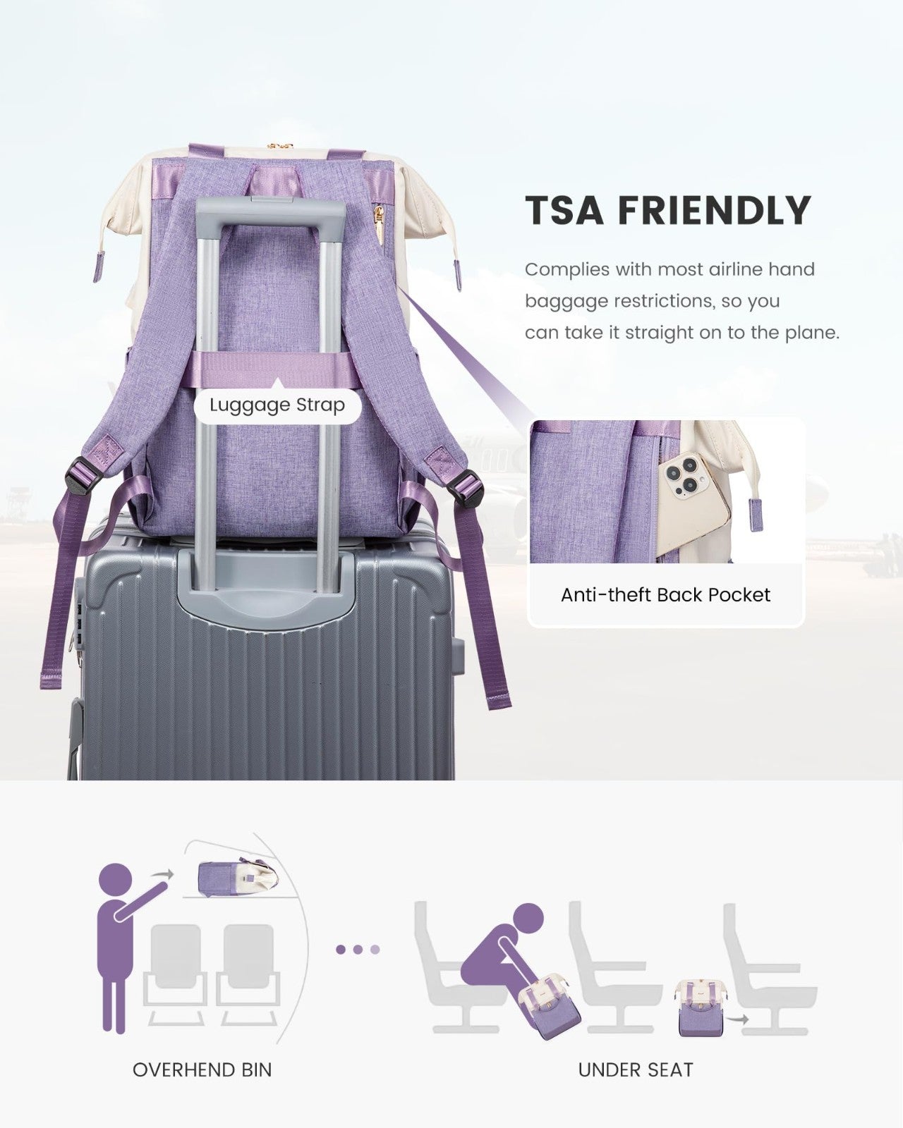 Stylish 15.6" Laptop Backpack for Women, USB Port, Waterproof Travel Bag, 2PCS4