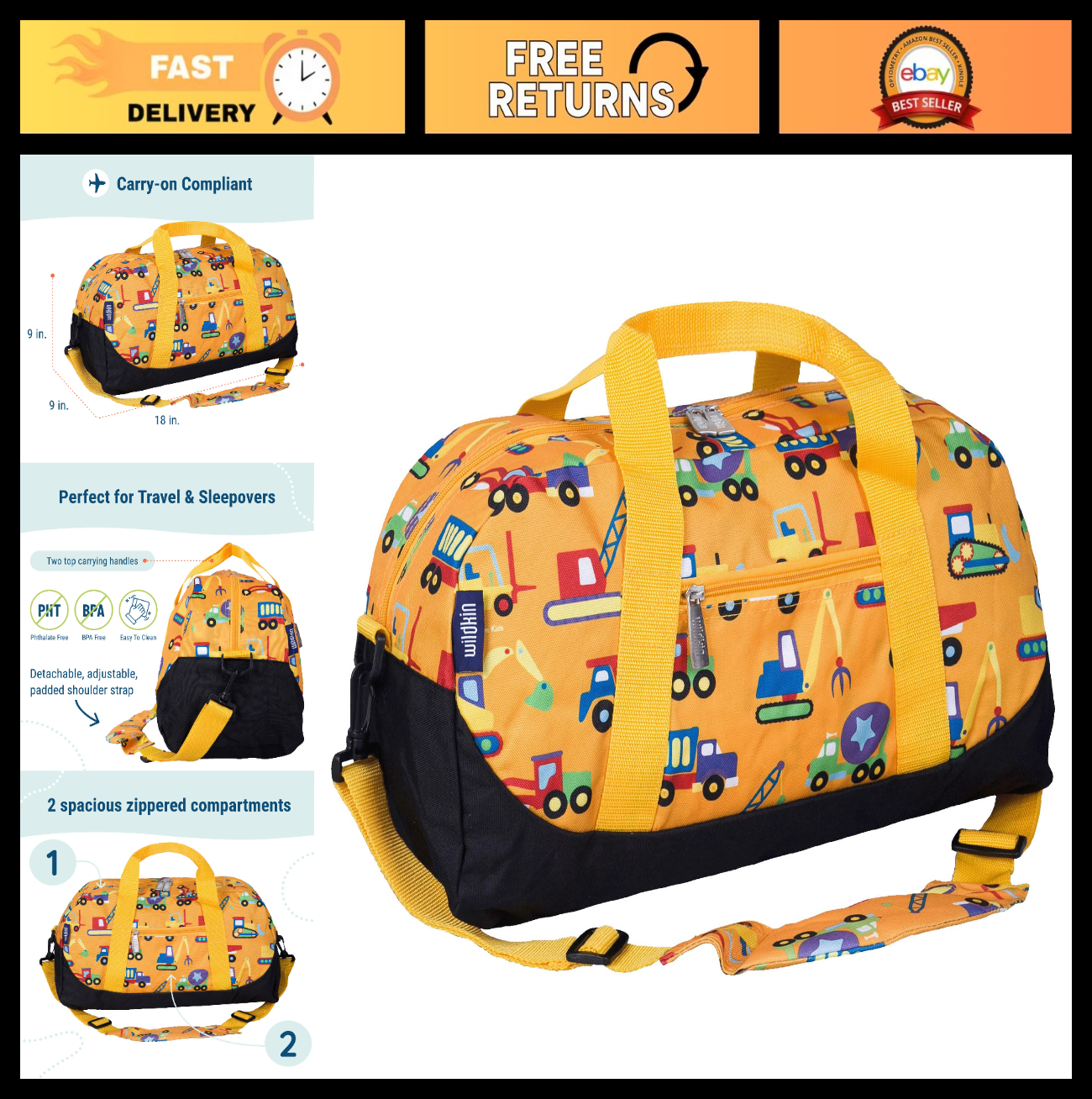 Kids Overnighter Duffel Bag - Lightweight Travel Bag for School & Sleepovers, Ag0