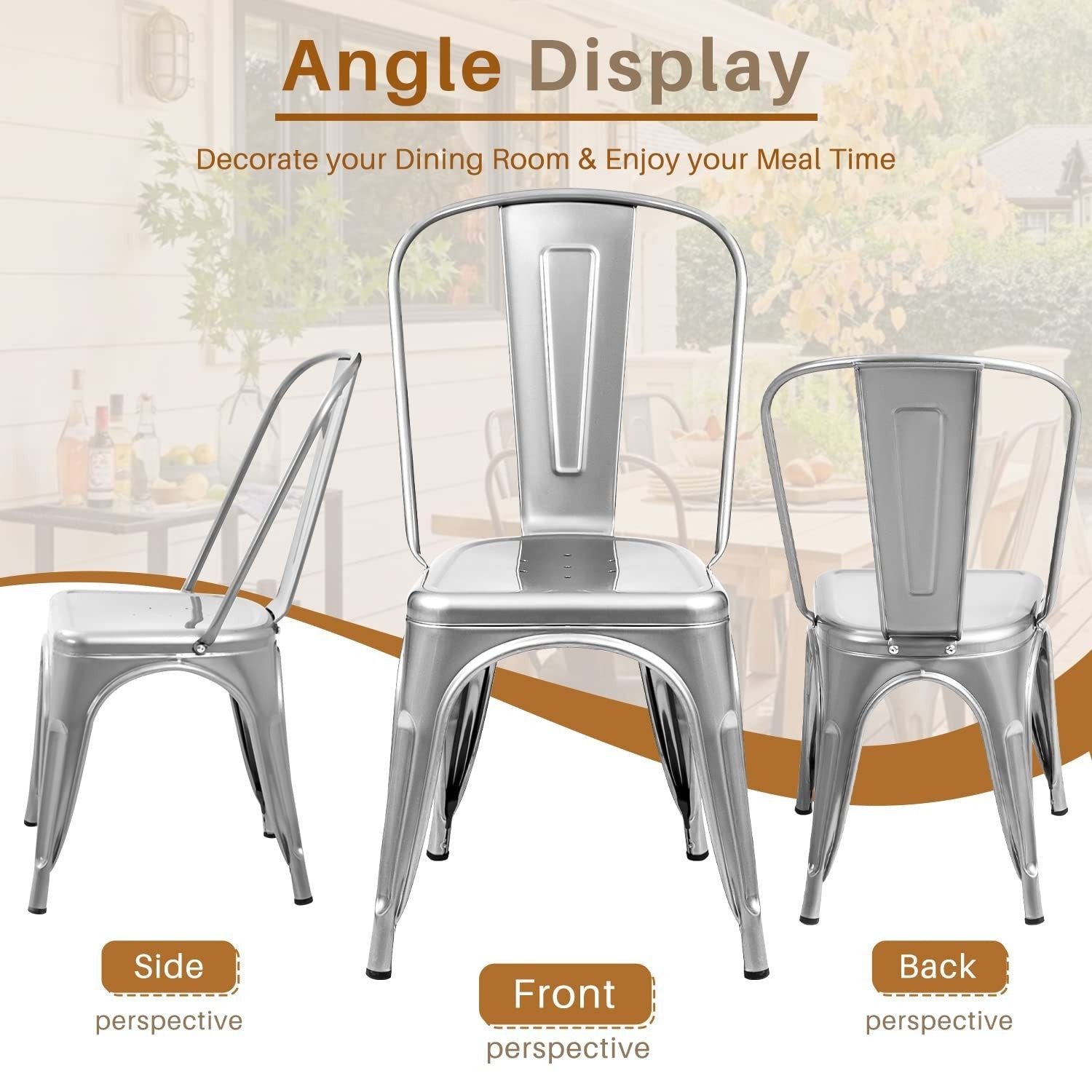 Stackable Metal Dining Chairs Set of 4   Indoor Outdoor Bistro Cafe Side Chairs5
