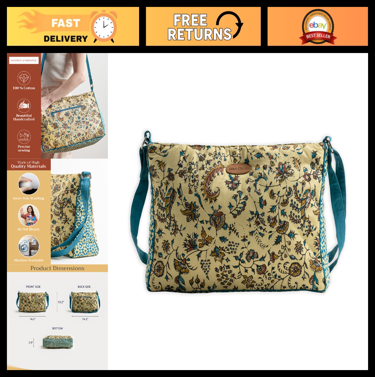 Stylish Women's Cotton Shoulder Bag   Versatile Handbag for Everyday Use0