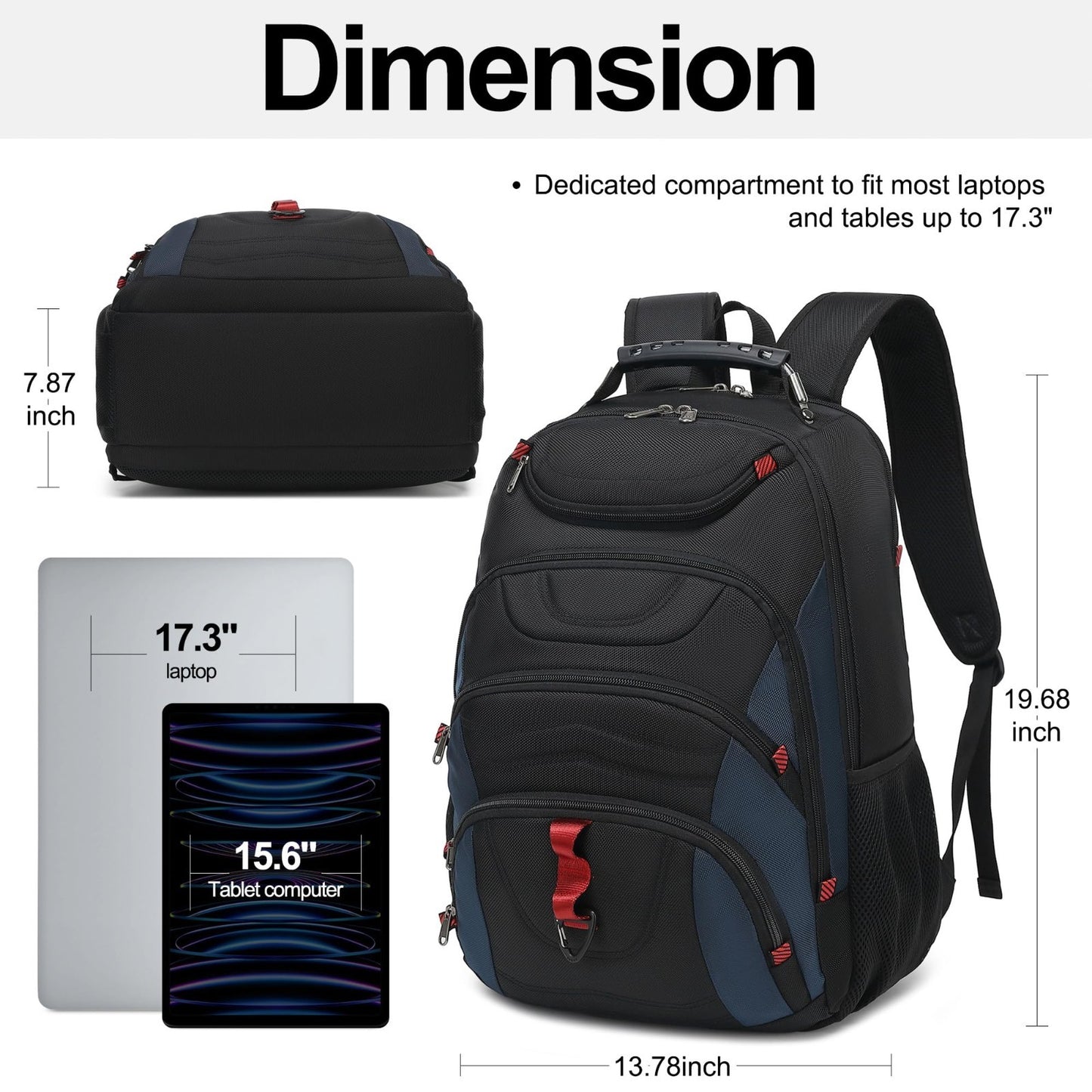 17.3" Waterproof Laptop Backpack with USB Port, Anti Theft Travel Bag for Work &2