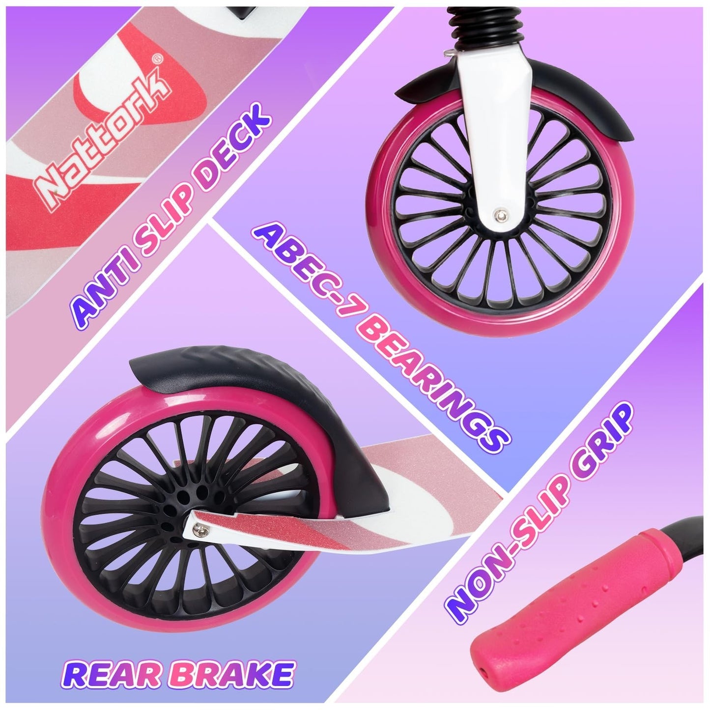 Adjustable Kick Scooter for Kids & Teens, Max Load 240 LBS, Foldable, 8" Wheels,5