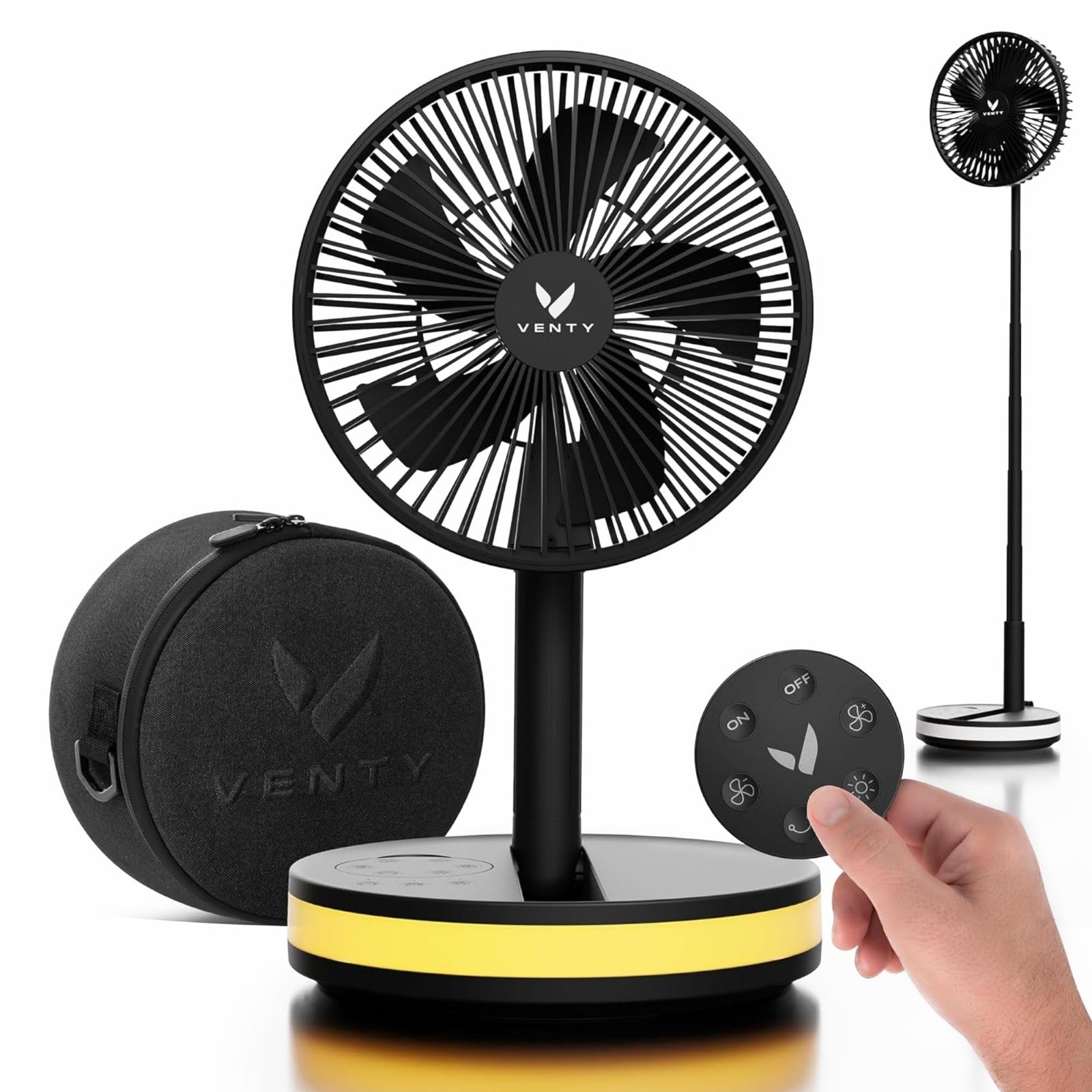 Portable Wireless Battery Operated Fan   4 Speeds, LED Light, Remote & Carry Cas1