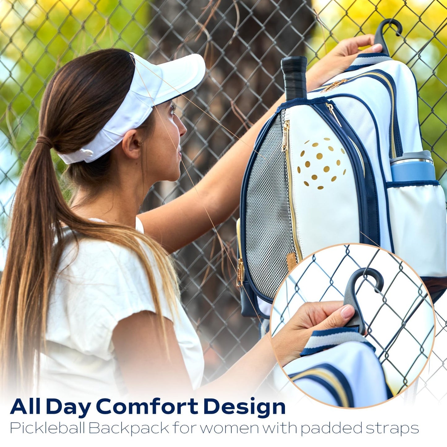 Large Capacity Pickleball Backpack with Paddle Holder, Ball Pocket & Water Bottl2