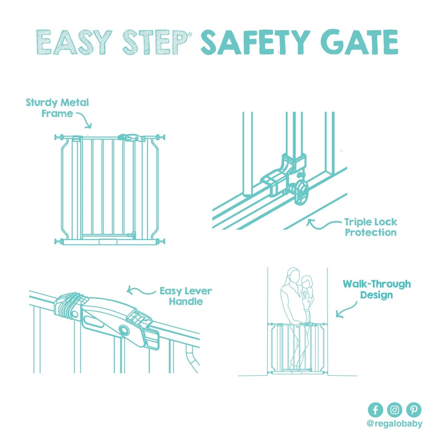 Adjustable 29" 38.5" Baby Gate for Stairs & Doorways   Easy Step Safety Barrier7