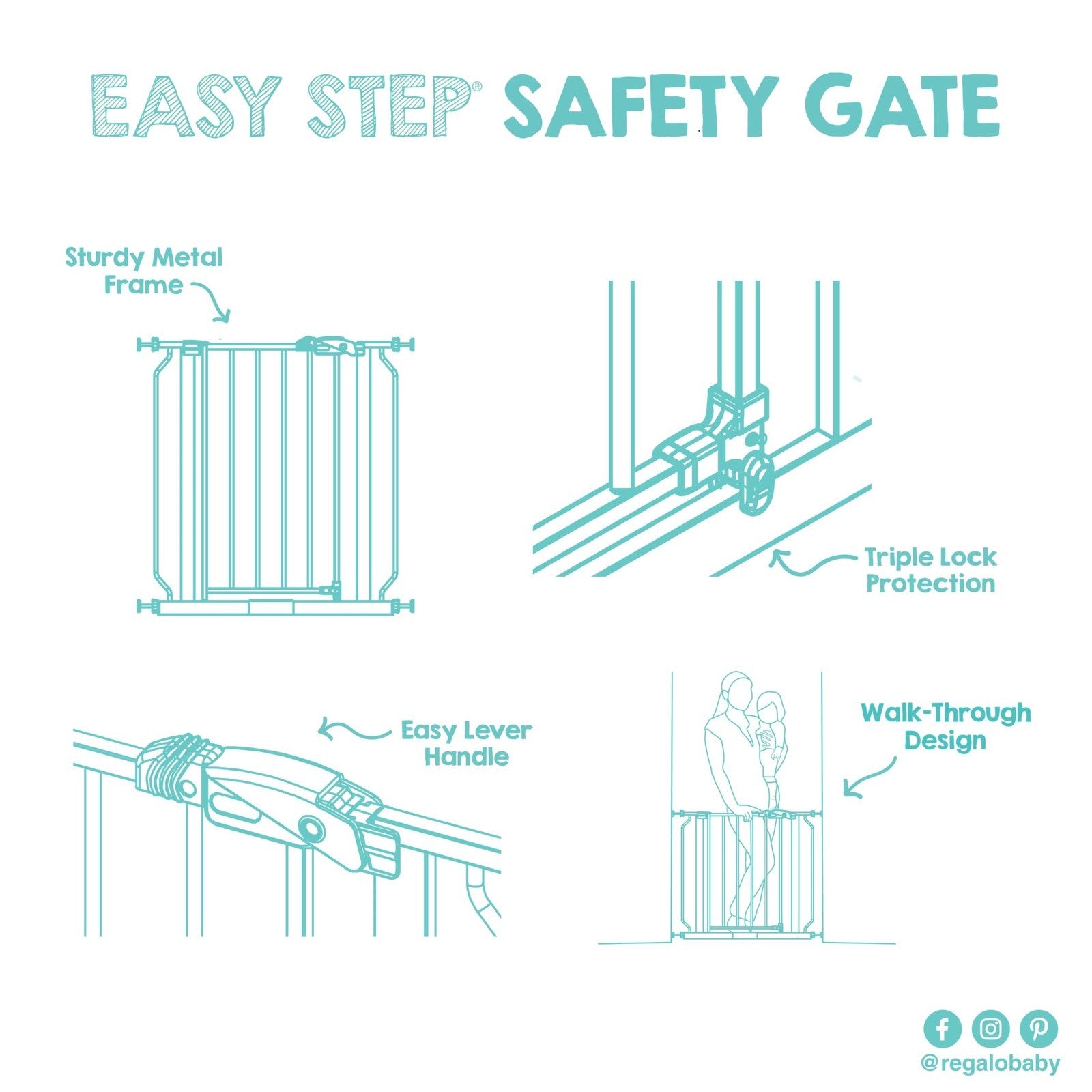 Adjustable 29" 38.5" Baby Gate for Stairs & Doorways   Easy Step Safety Barrier7