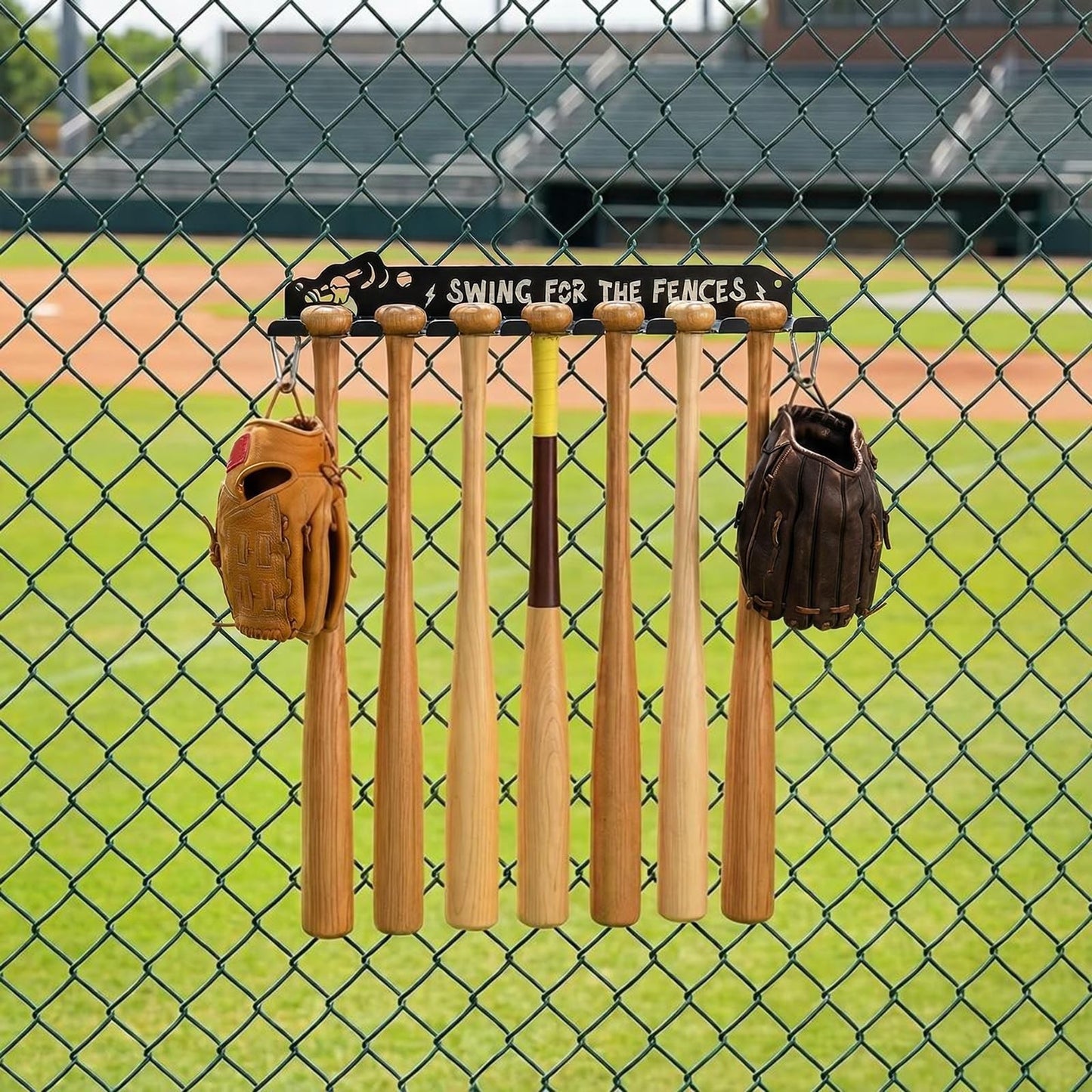 Heavy Duty Baseball Bat Rack Wall Mount   8 Hook Storage Holder for 14 Bats, Met6