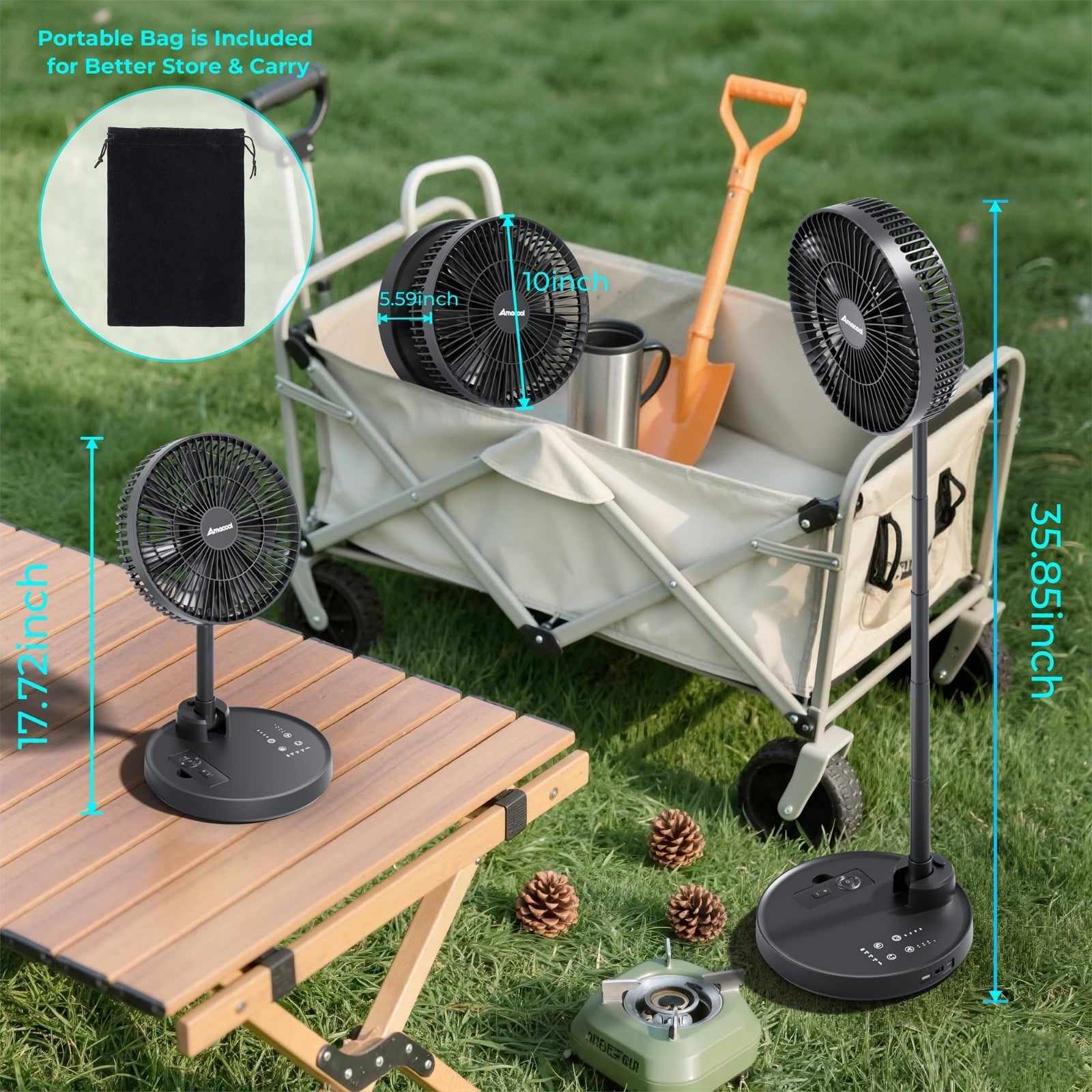 10" Foldable Oscillating Fan   20000mAh Battery, Remote, Timer, Adjustable Heigh1