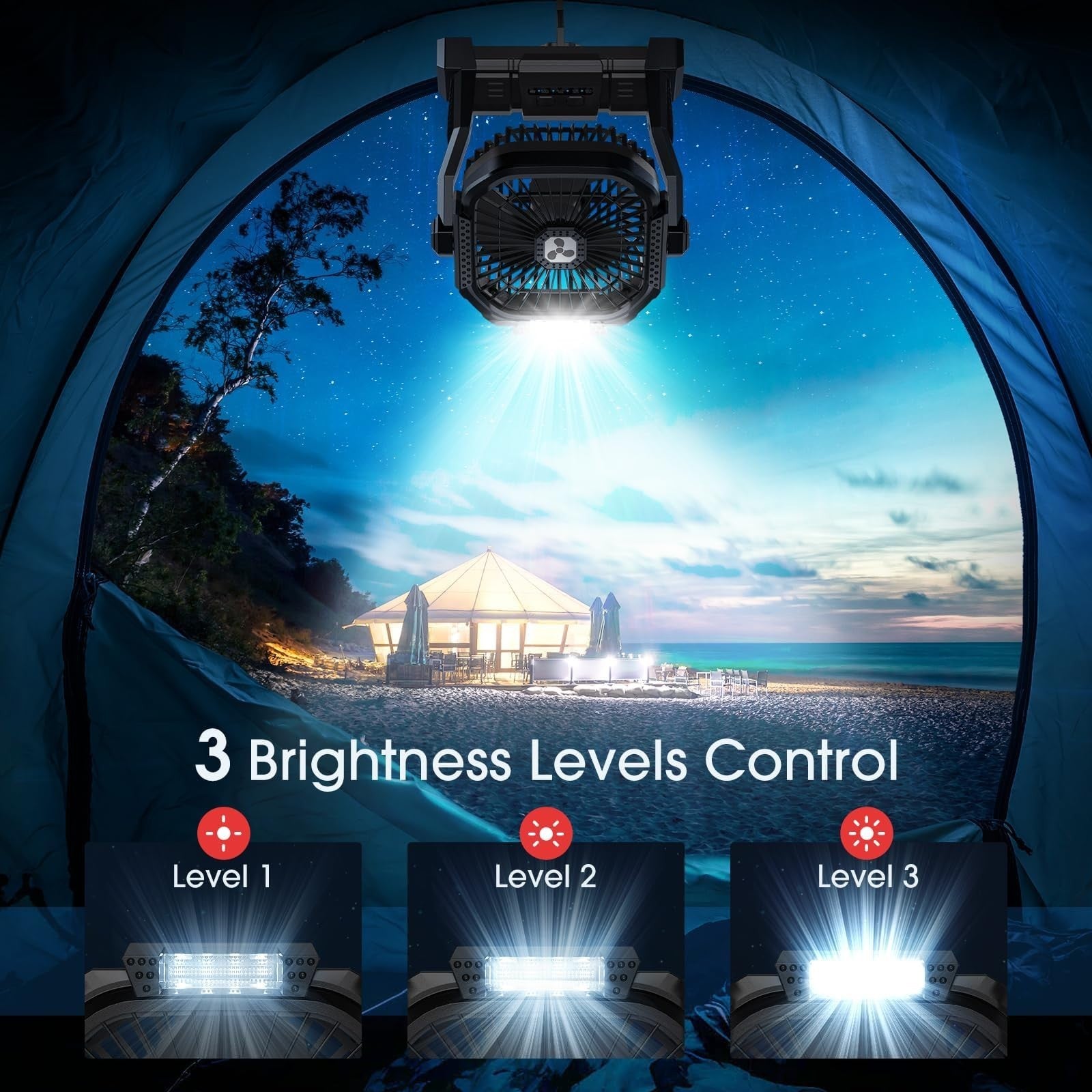 Rechargeable Portable Fan 20000mAh Cordless Battery Operated LED Lantern for Cam4