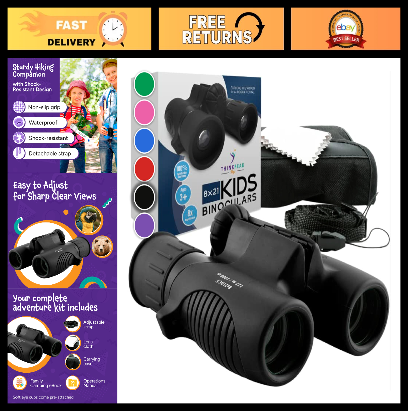 Compact Black Binoculars for Kids 3 12   STEM Outdoor Adventure Toy, Bird Watchi0