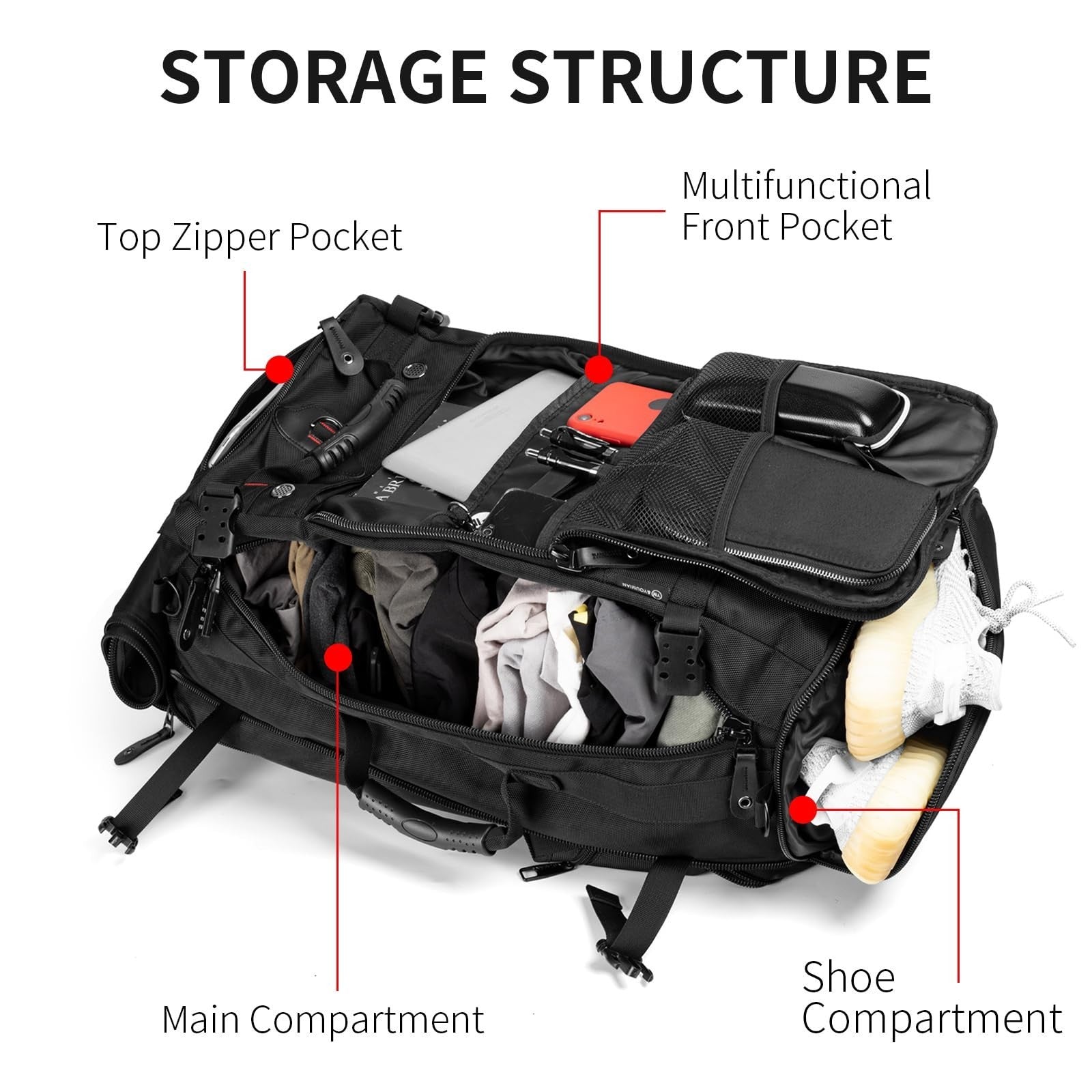 Large Capacity Travel Hiking Sports Backpack Duffle Bag 60L Convertible Laptop B5