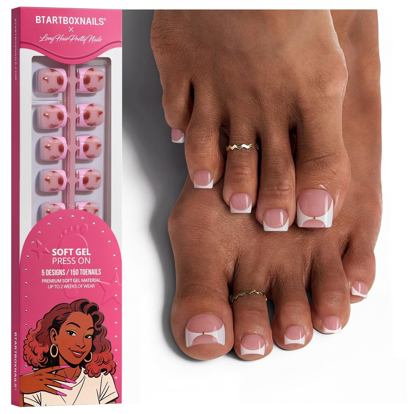 Soft Gel Press On Toe Nails - Blooming Stardust, 150 Pcs, Easy Apply, 2+ Weeks W1