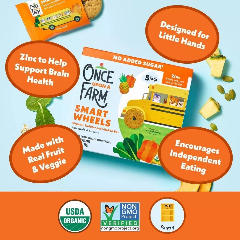 Organic Smart Wheels Bars Variety Pack - Pineapple Raspberry & Greens, Non-GMO,6