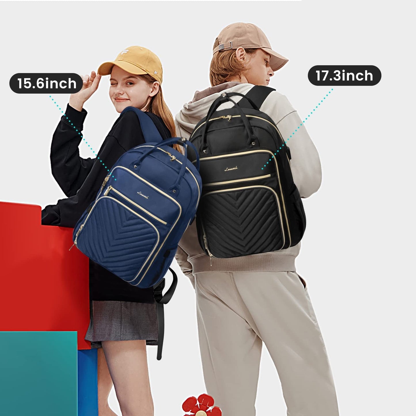 Stylish 17.3" Waterproof Laptop Backpack for Women & Men, Travel Work Purse, Nav3