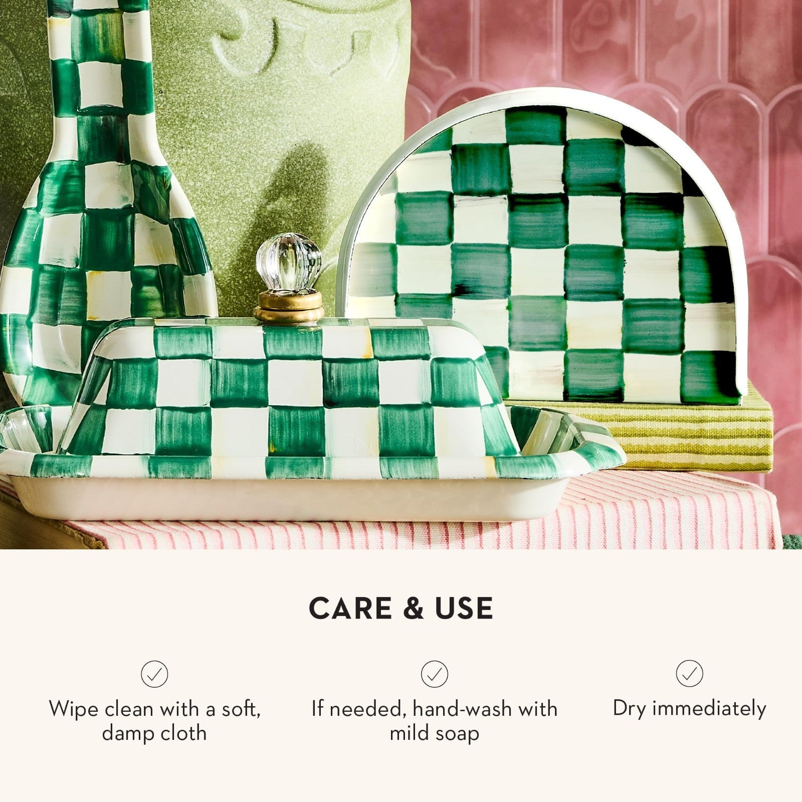 Stylish Enamel Napkin Holder for Kitchen, Table & Countertop - Green & White Che4