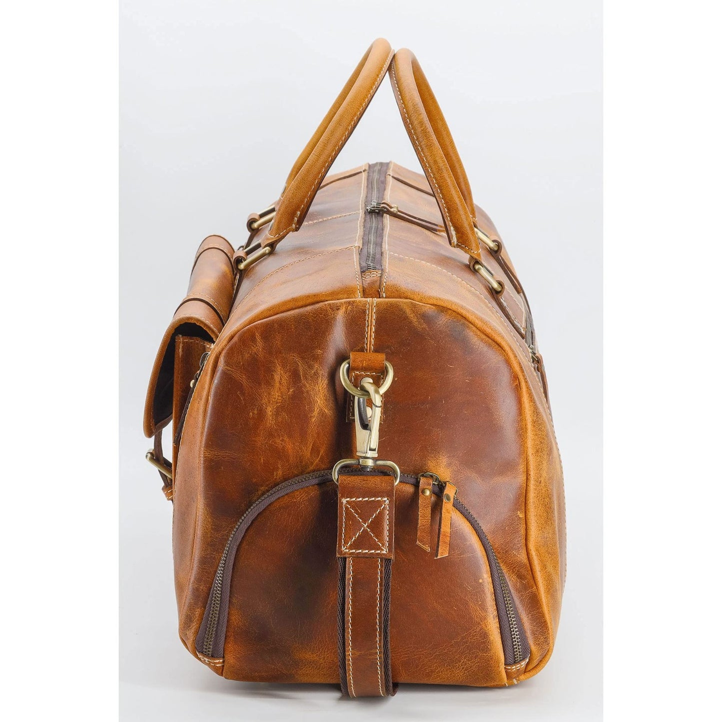 Leather Duffle Bag for Travel, Overnight & Gym - 28" Distressed Tan Holdall8
