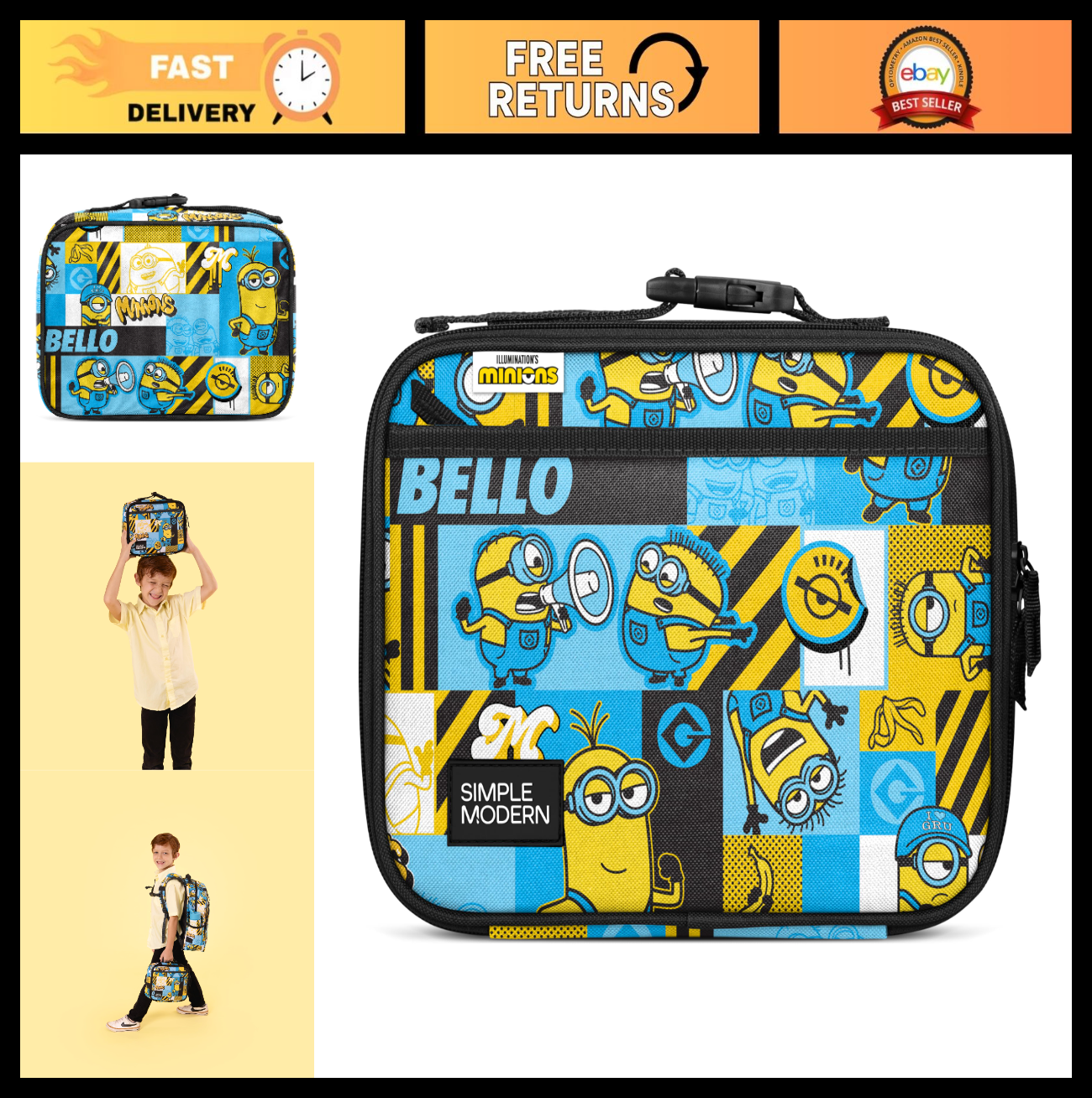Cute Insulated Kids Lunch Box & Bag for School | Fits Bento & Lunch Containers0