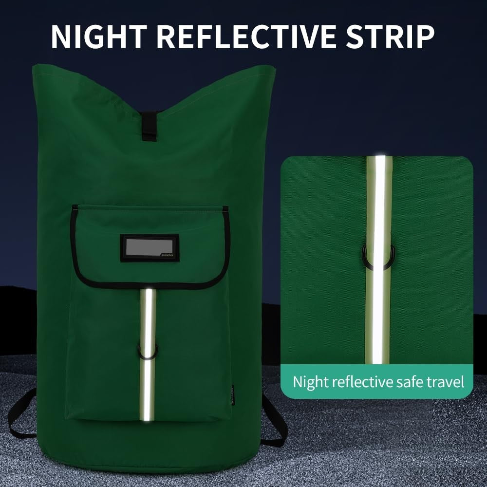 Extra-Large Heavy Duty Laundry Backpack Bag with Drawstring Closure - Grass Gree5
