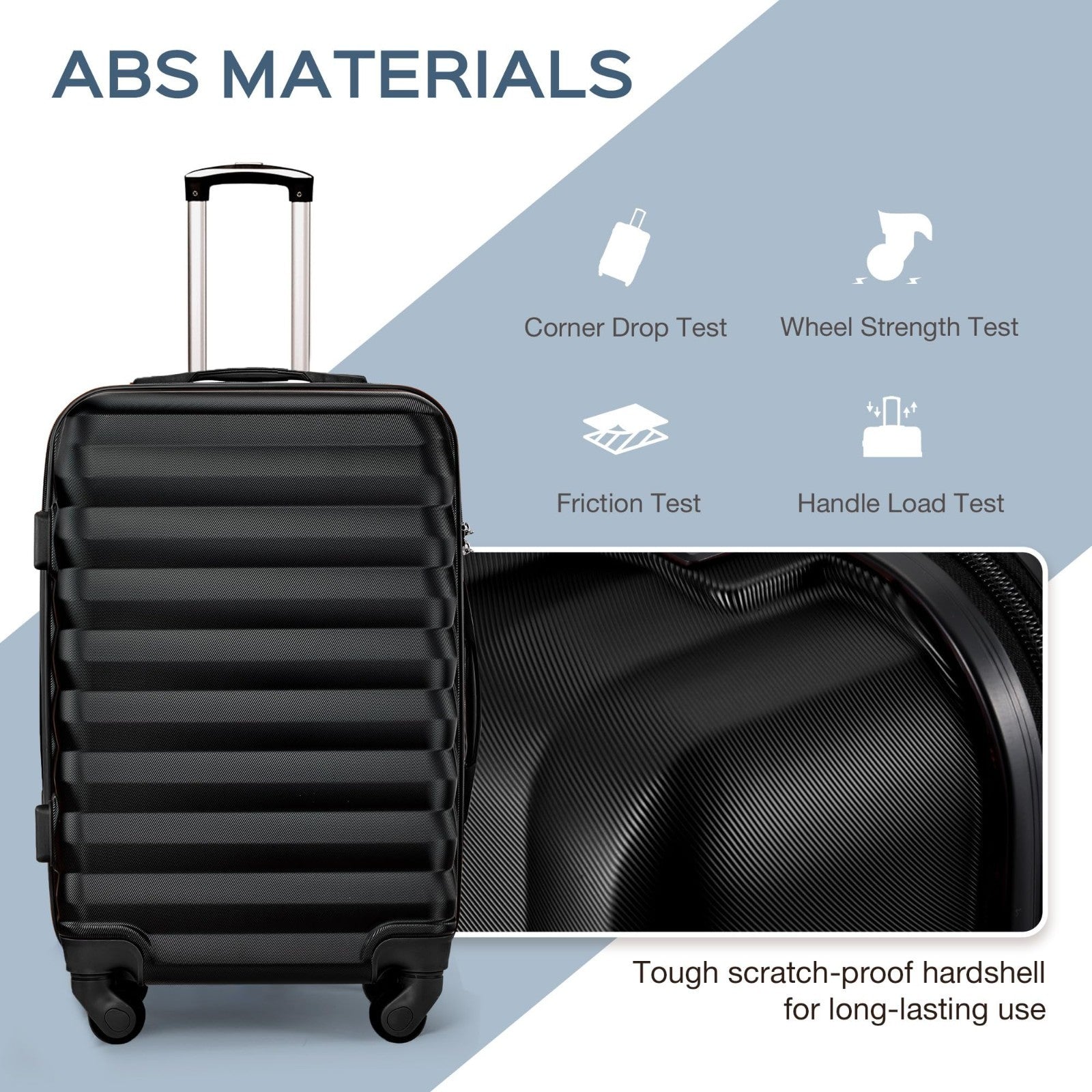 3-Piece Hard Shell Luggage Set with Spinner Wheels, Carry-On Suitcase & Packing5