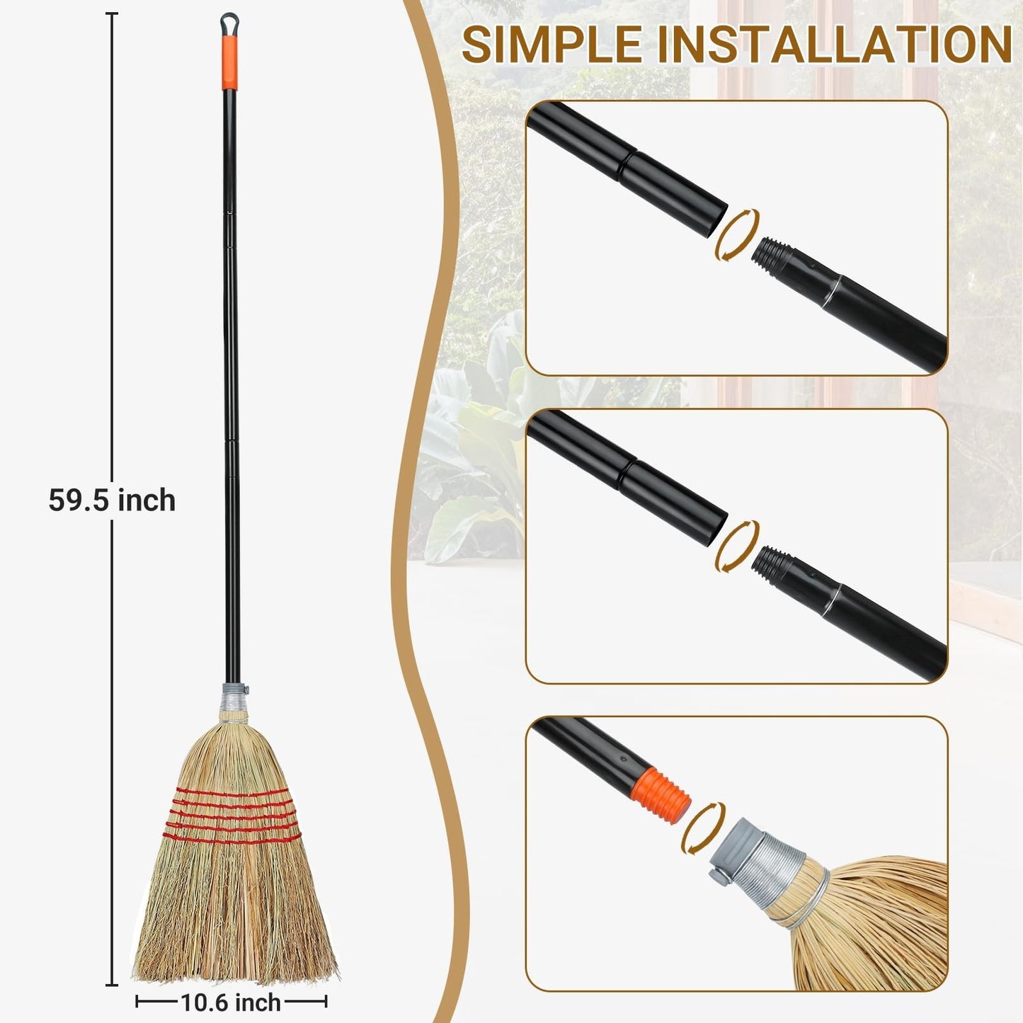 Heavy-Duty Corn Broom for Indoor/Outdoor Use - Ideal for Gravel, Leaves, Sand, a2