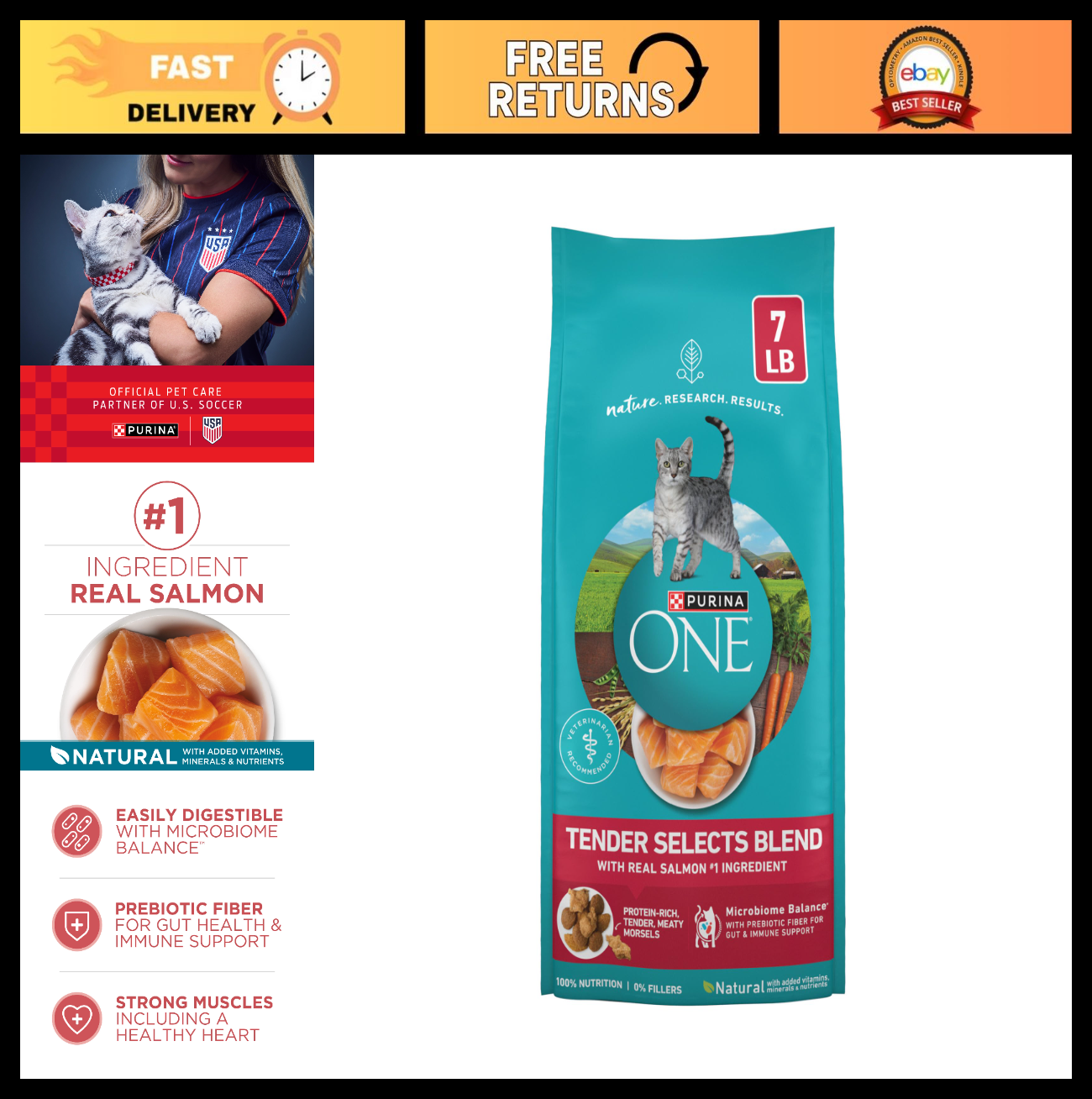 Tender Selects Dry Cat Food with Salmon, 7 lb   High Protein, Natural Ingredient0
