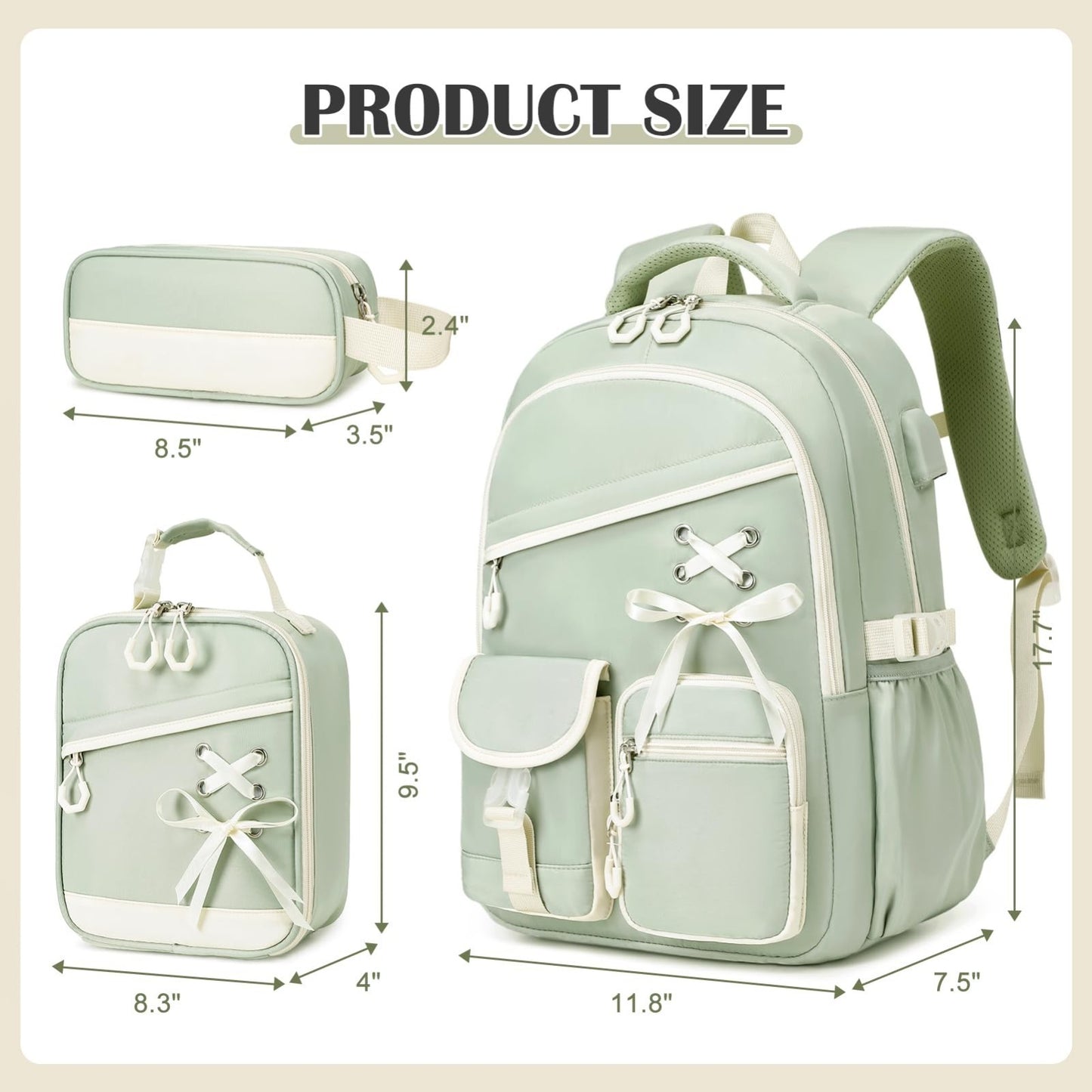 3PCS Girls School Backpack Set with Lunch Box & Pencil Pouch   Stylish & Durable2