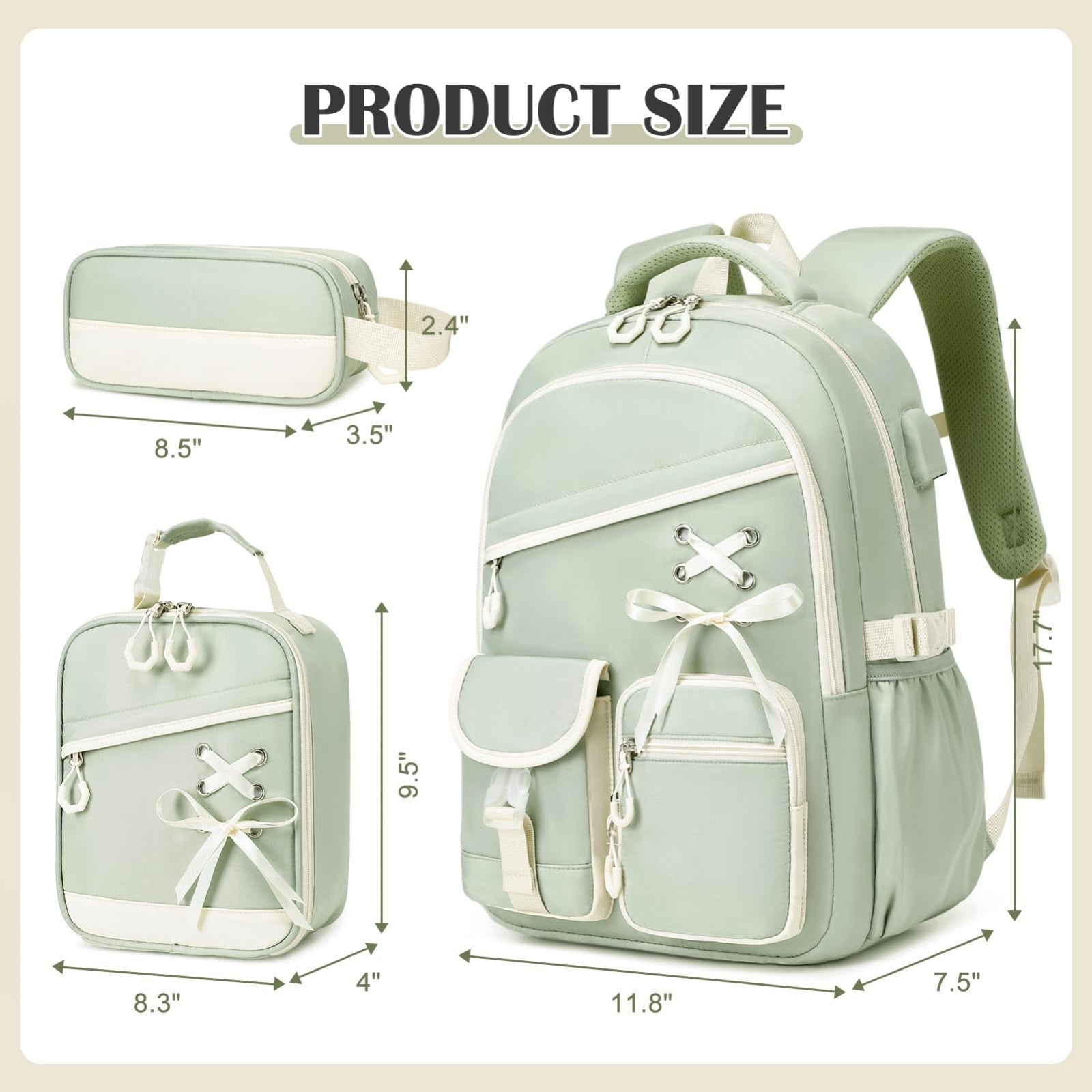 3PCS Girls School Backpack Set with Lunch Box & Pencil Pouch   Stylish & Durable2