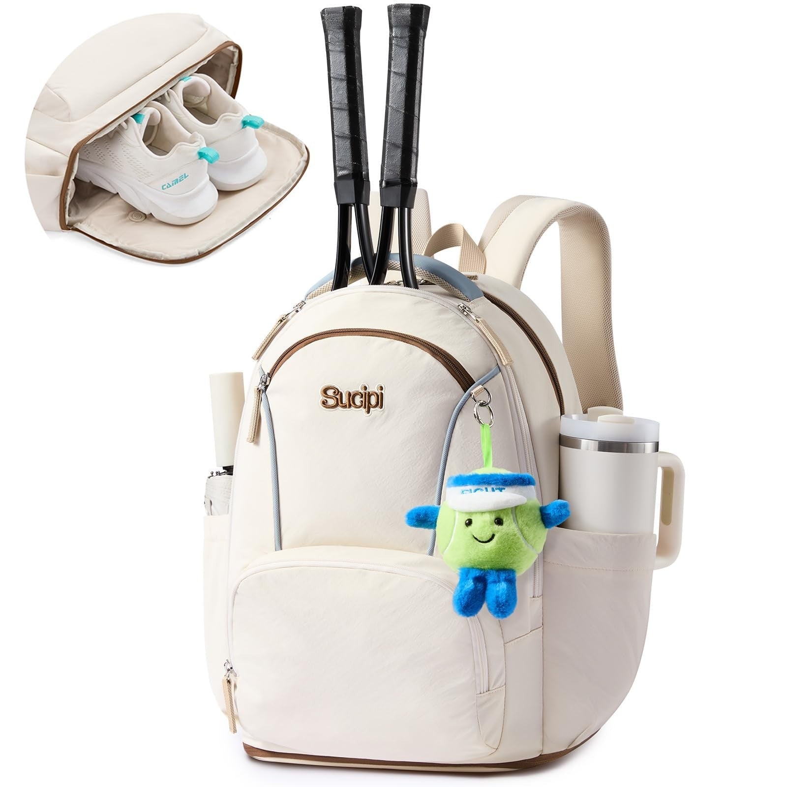 Tennis Backpack for Women - Holds 2 Rackets, Ventilated Shoe Compartment, Cup Ho1