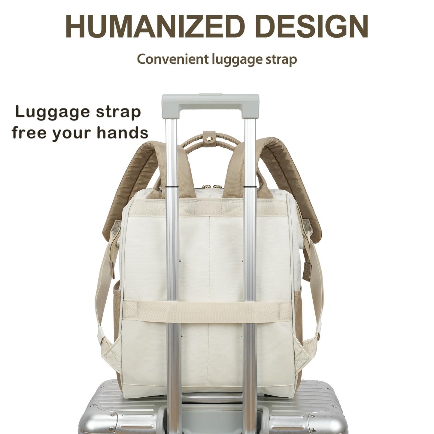 Stylish 17" Water-Repellent Laptop Backpack for College, Travel, Work - Beige/Ka3