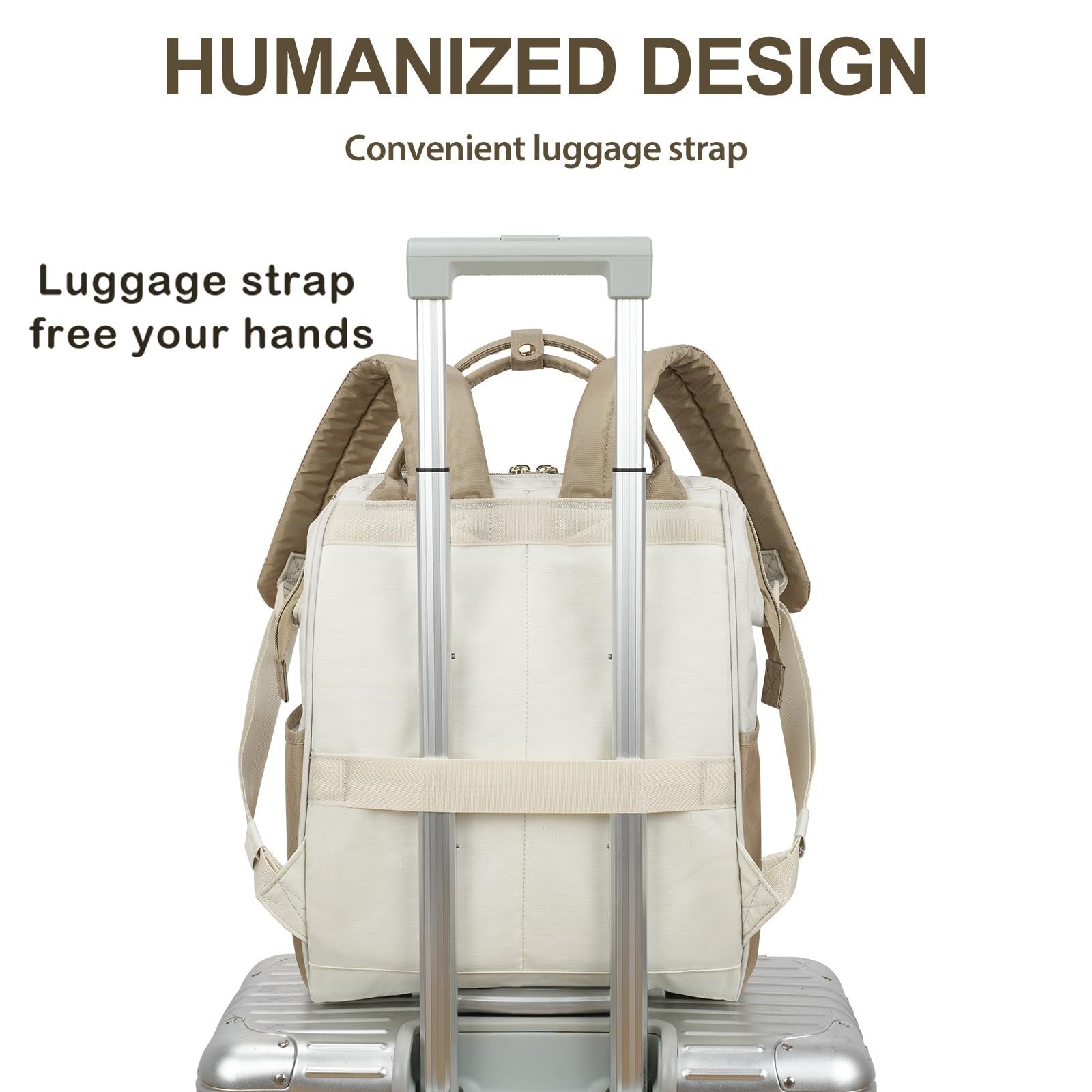 Stylish 17" Water-Repellent Laptop Backpack for College, Travel, Work - Beige/Ka3