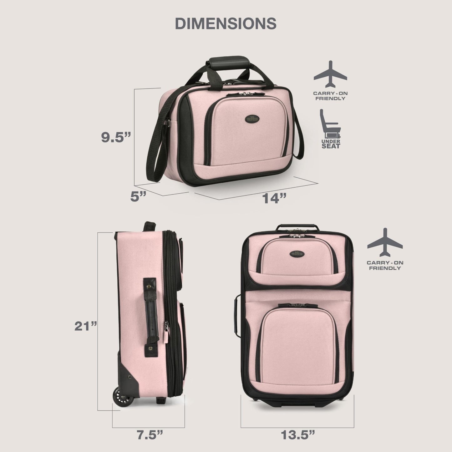 Lightweight Softside Rolling Carry-on Suitcase Set, 2-Wheel, Pink Travel Luggage6