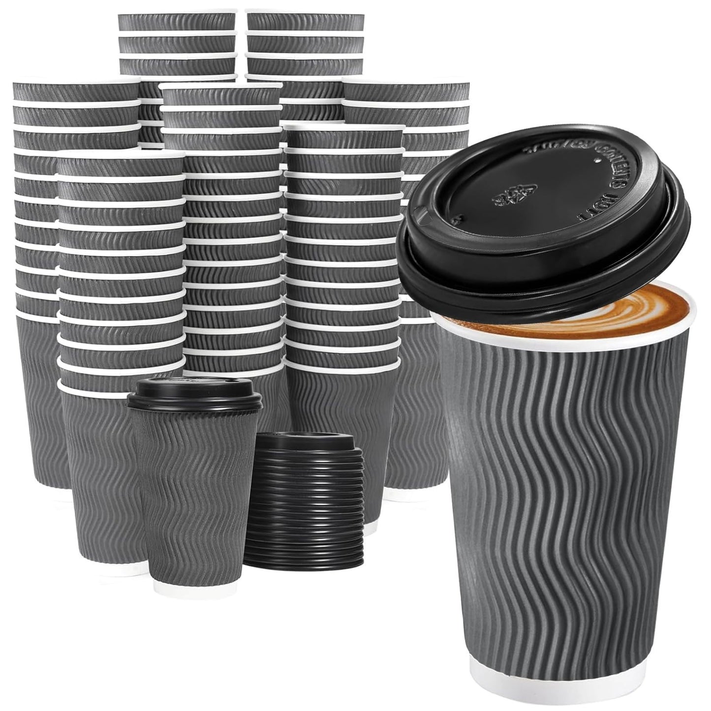 500 Pack Insulated Disposable Coffee Cups 16 oz with Lids | Hot Drink To Go Cups1