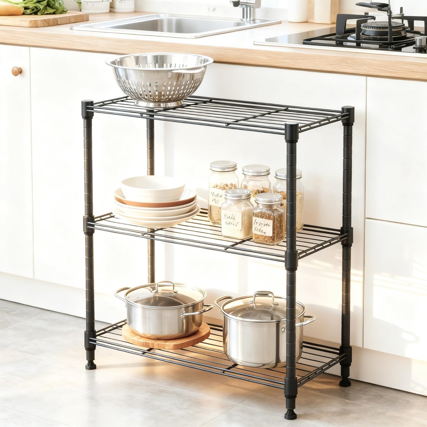 450 lbs Steel Storage Shelving Unit   3 Tier Utility Wire Rack for Home, Kitchen5