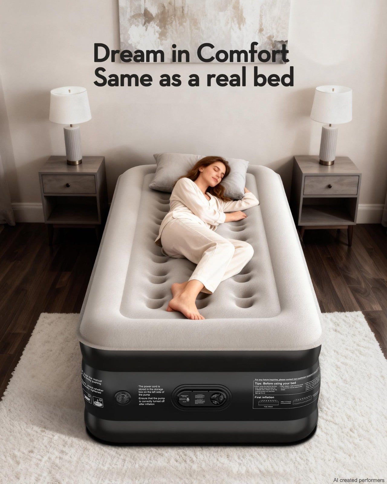 20" Raised Twin Air Mattress with Built in Pump, Inflatable Bed, 500lb Capacity,4