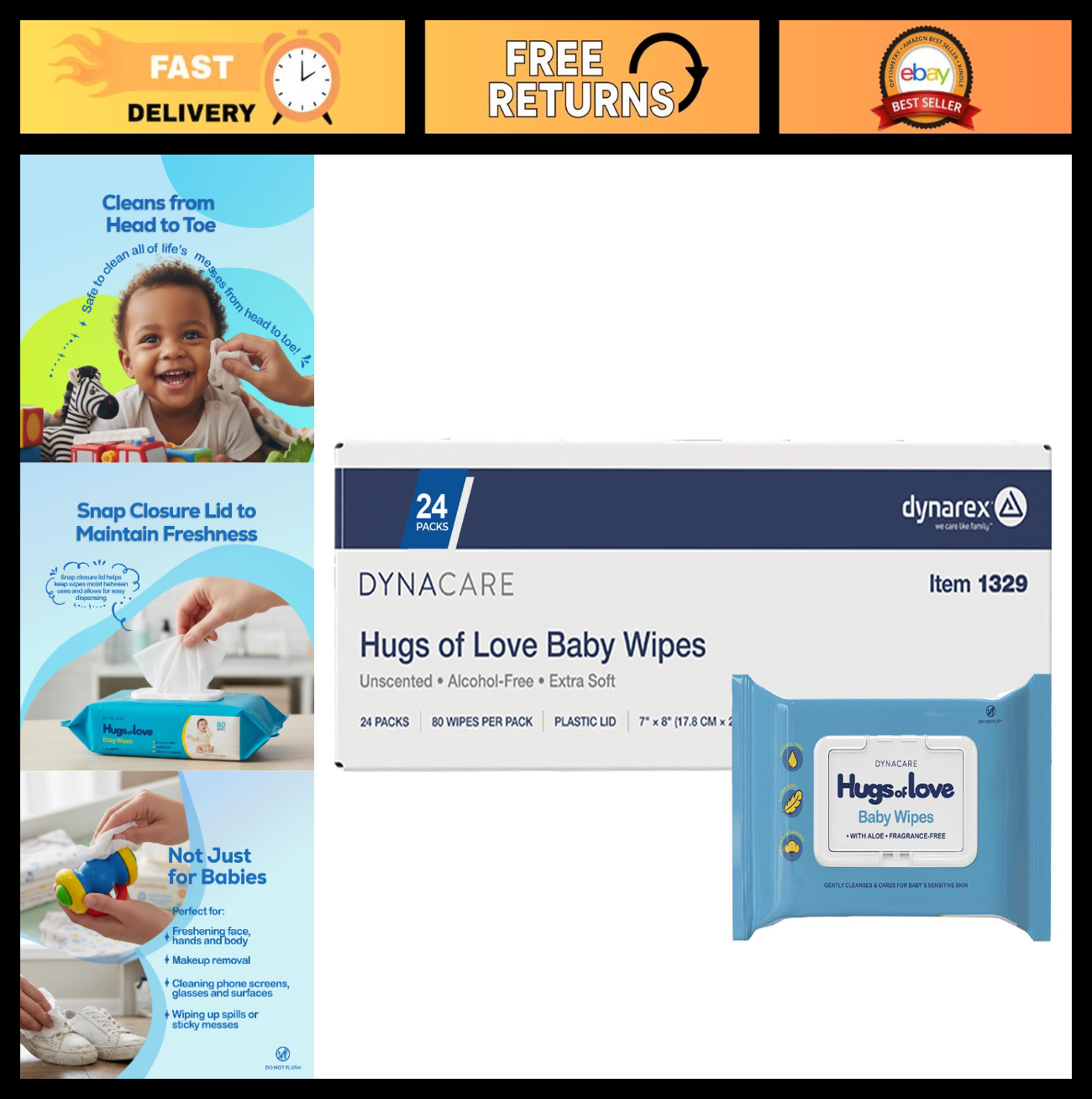 Gentle Baby Wipes - Non-Alcohol, Moisturizing with Aloe & Lanolin, Unscented, 800
