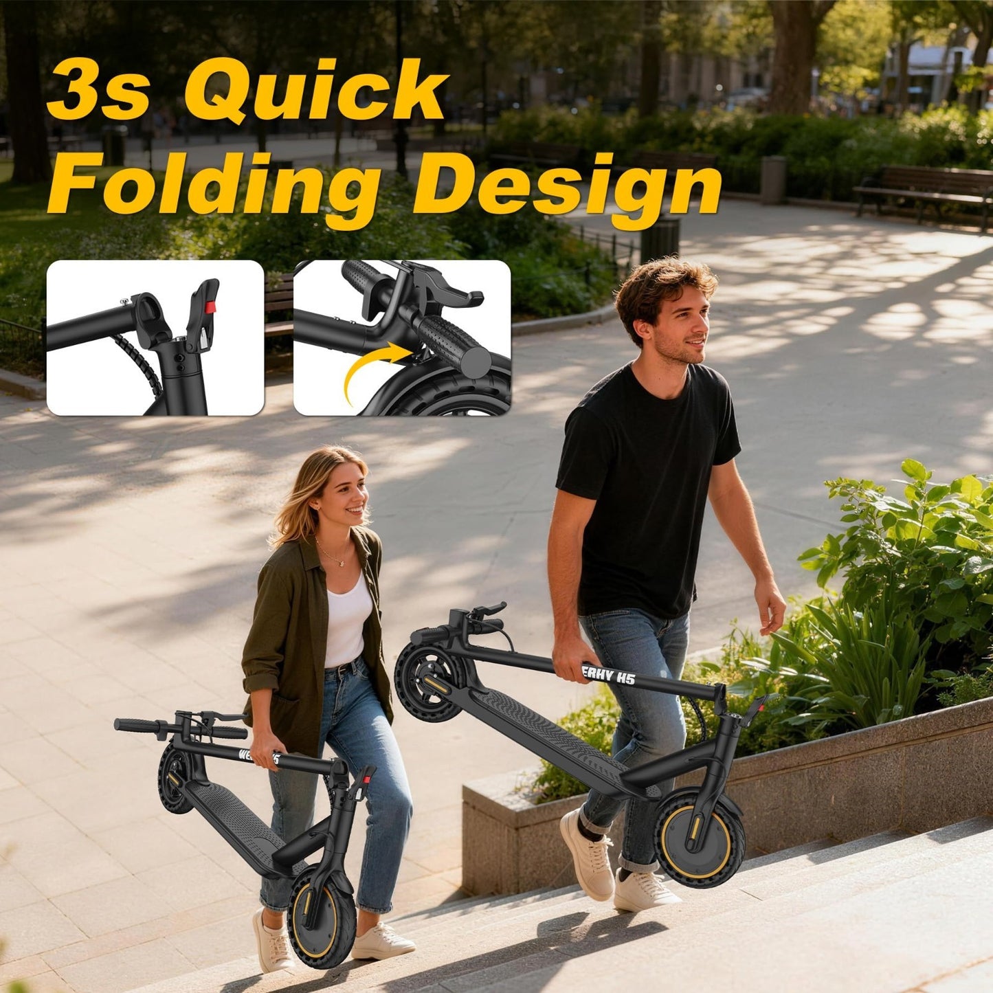 Powerful Electric Scooter 500W Motor, 19MPH Speed, 16-27 Miles Range, Folding E-6