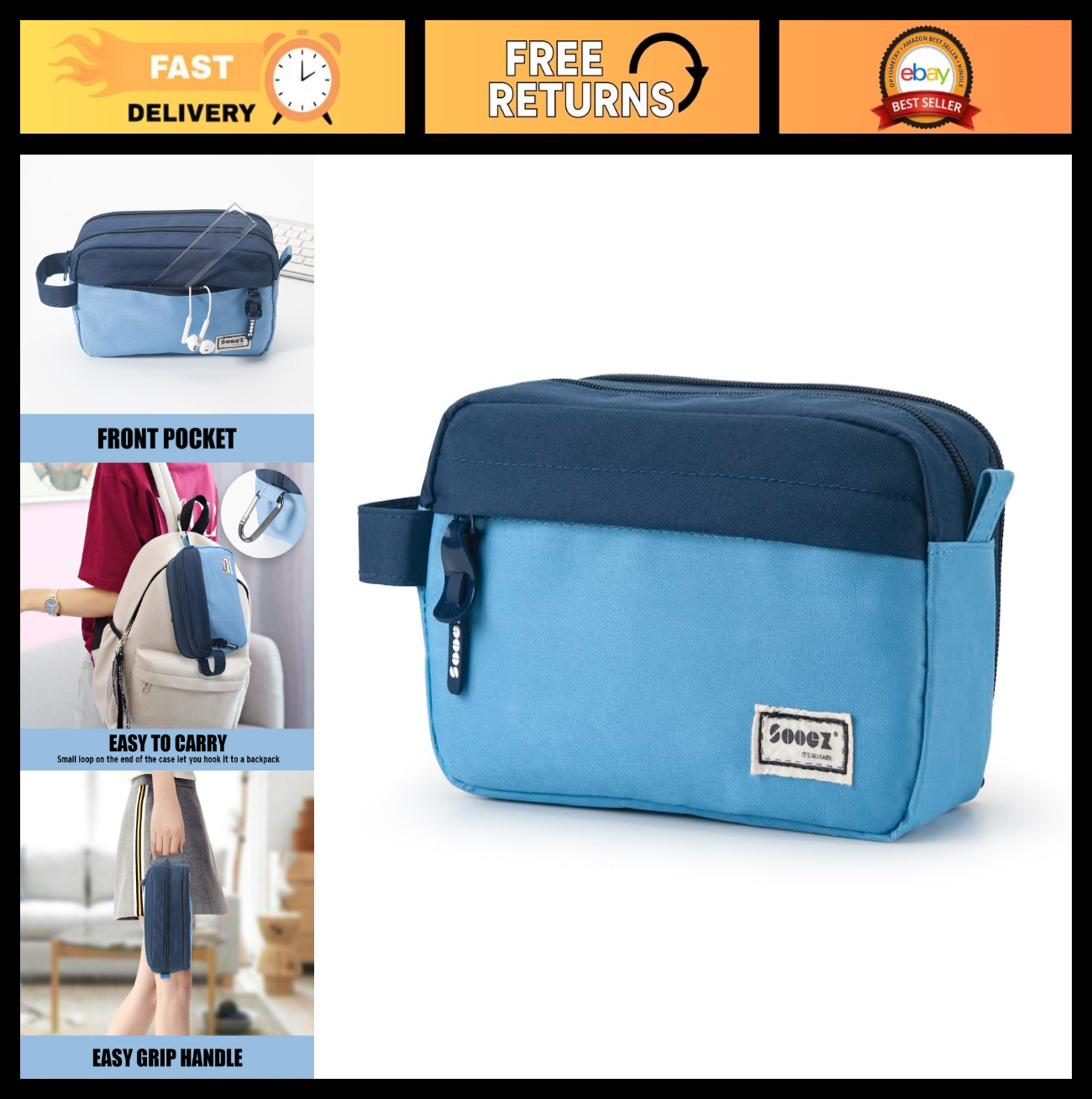 High Capacity Pencil Case Organizer   Big Pouch with Easy Grip Handle, Blue0